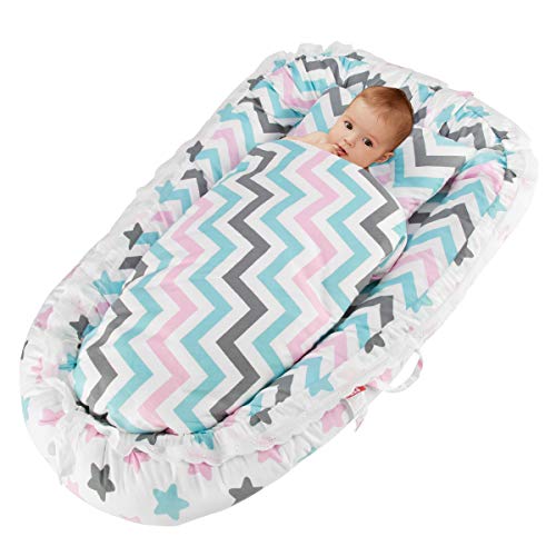Oenbopo Newborn Lounger - Soft Breathable Baby Floor Seat with Pillow & Quilt for Infants 0-12 Months | Portable Infant Nest for Boys & Girls (Colorful Starry Sky) | Perfect for Nursery, Playtime & Travel