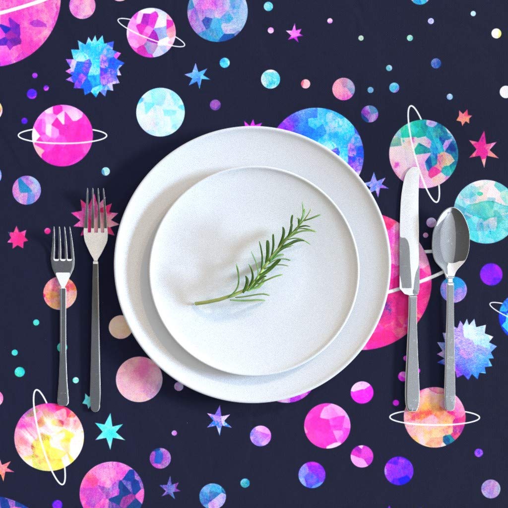 Custom Galaxy Cosmic Planets Space Stars Pastel Watercolor Printed Cotton Sateen Tablecloth 70x108 Inches - Elegant Dining Decor for Home, Parties & Outdoor Gatherings
