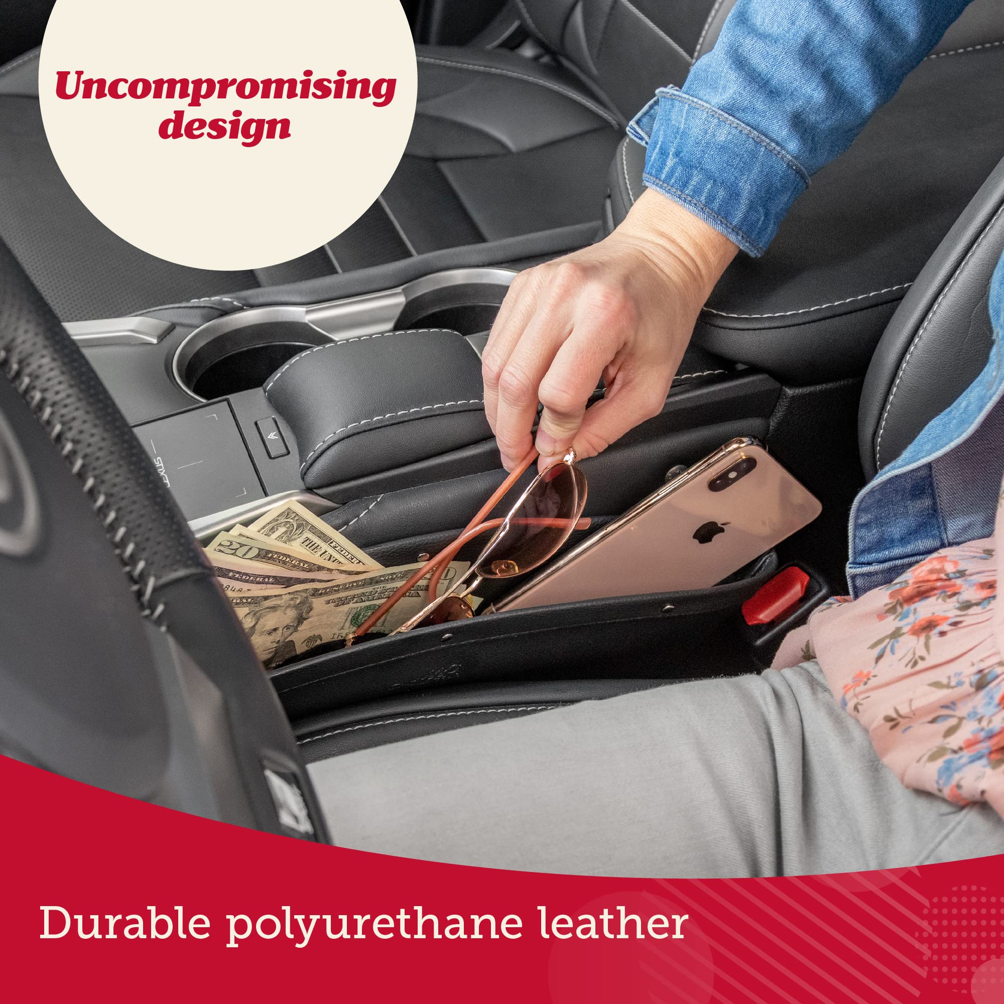 Lusso Gear Car Seat Gap Filler & Organizer (2 Pack) – Universal Fit for Most Vehicles, Premium Vegan Leather – Holds Phone, Keys, Wallet & Sunglasses – Car Accessories for Organization – Perfect for Road Trips, Commuting & Family Travel