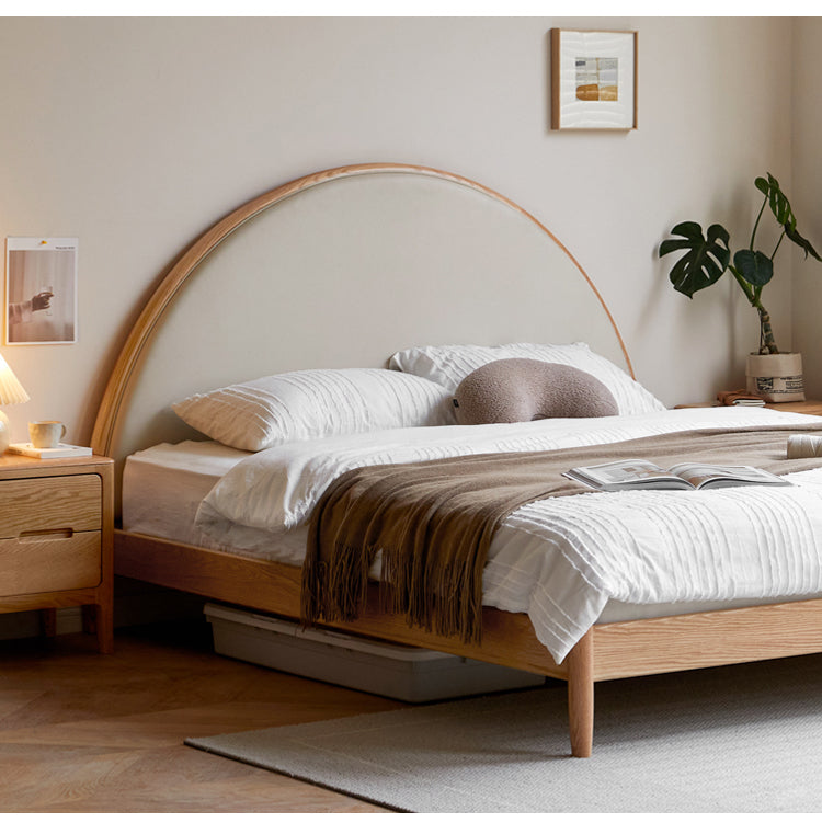 Oak Solid Wood Sunrise Bed with Technology Fabric - Perfect for Modern Bedrooms and Cozy Home Decor