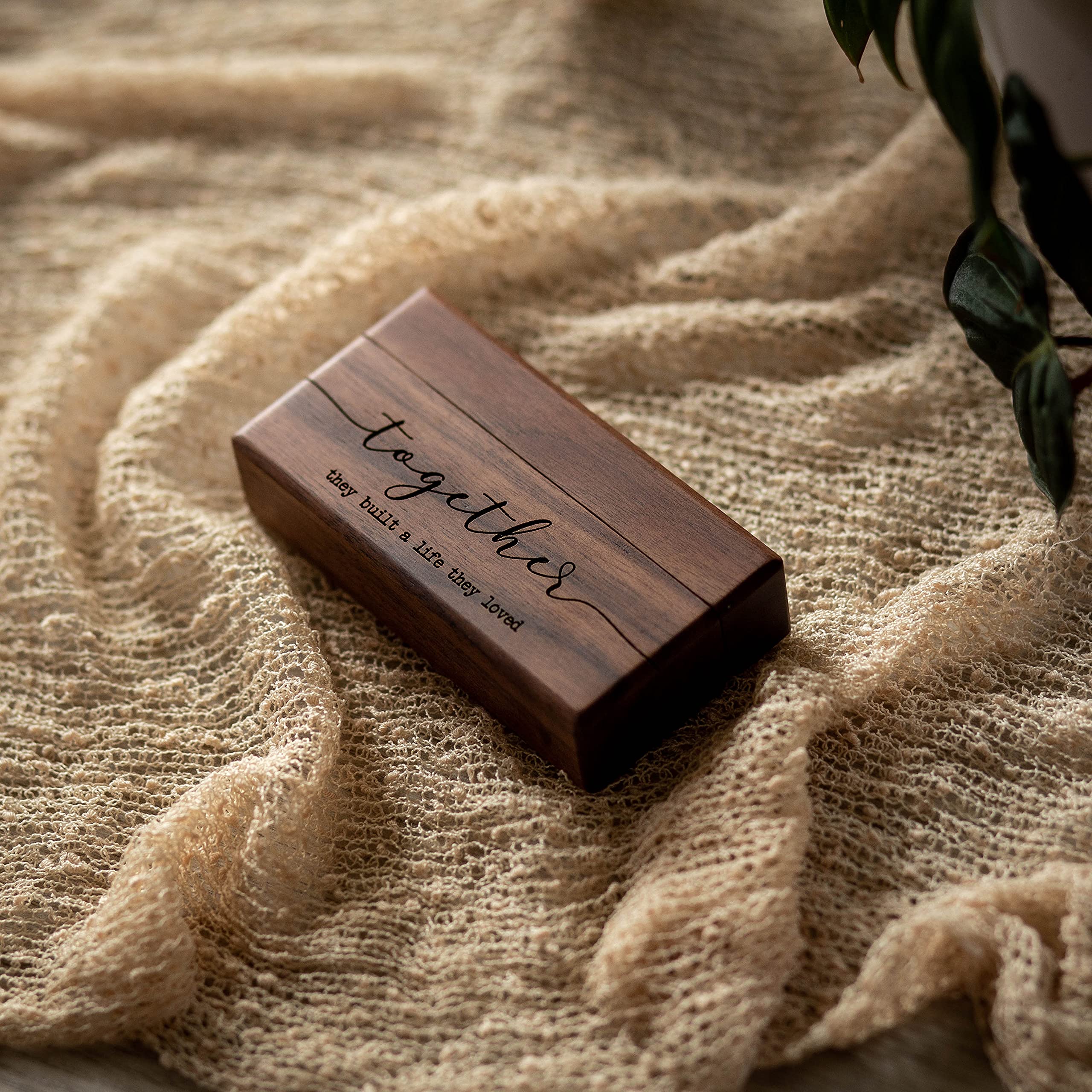 Engraved Slim Wooden Ring Box - Double Ring Holder for Wedding, Engagement & Proposal - Anniversary & Birthday Gift Idea - Perfect for Ring Bearers & Romantic Occasions