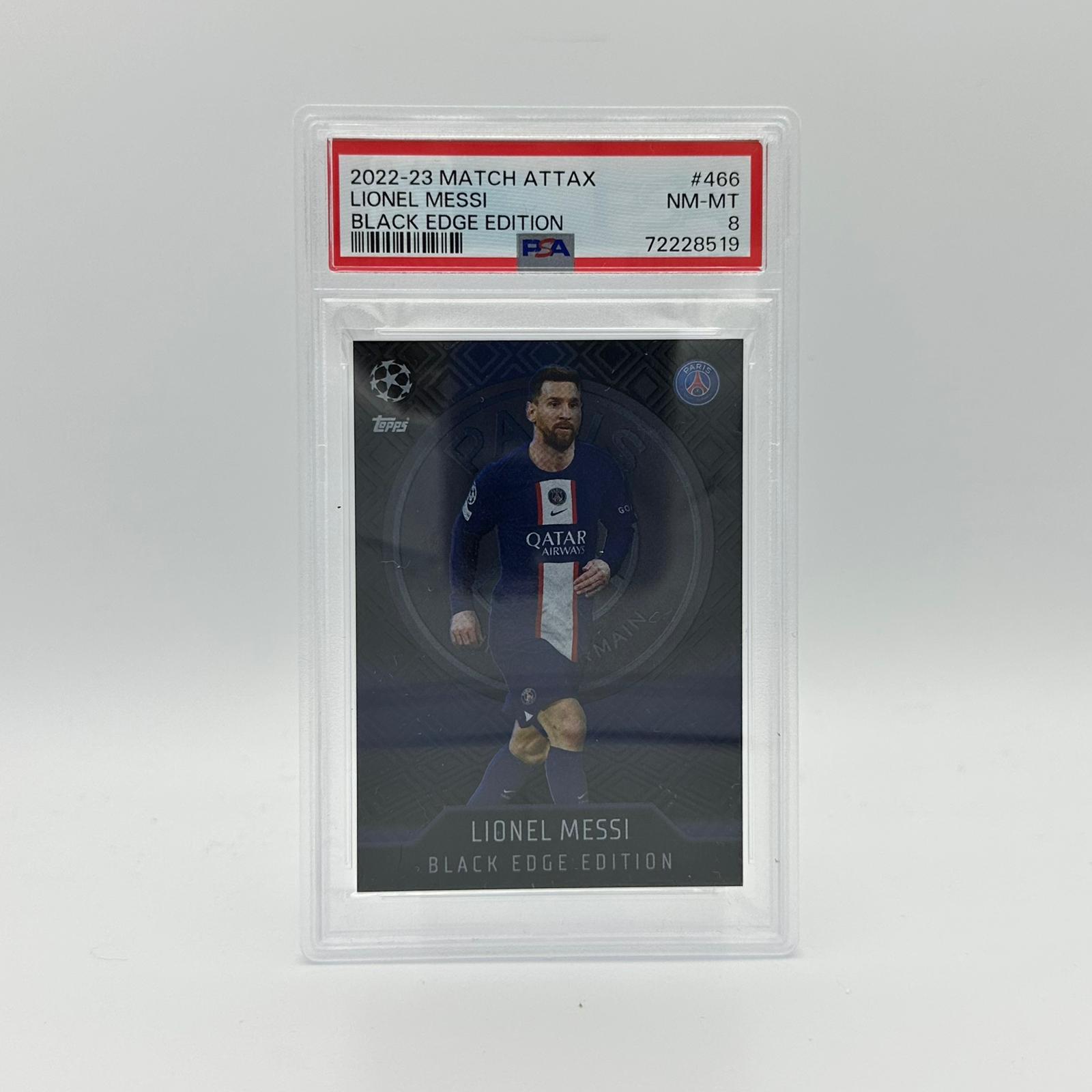 PSA 8 Lionel Messi #466 Black Edge Edition Soccer Trading Card - Rare Collectible for Sports Memorabilia & Investment - Perfect for Display, Gifts, and Card Collections
