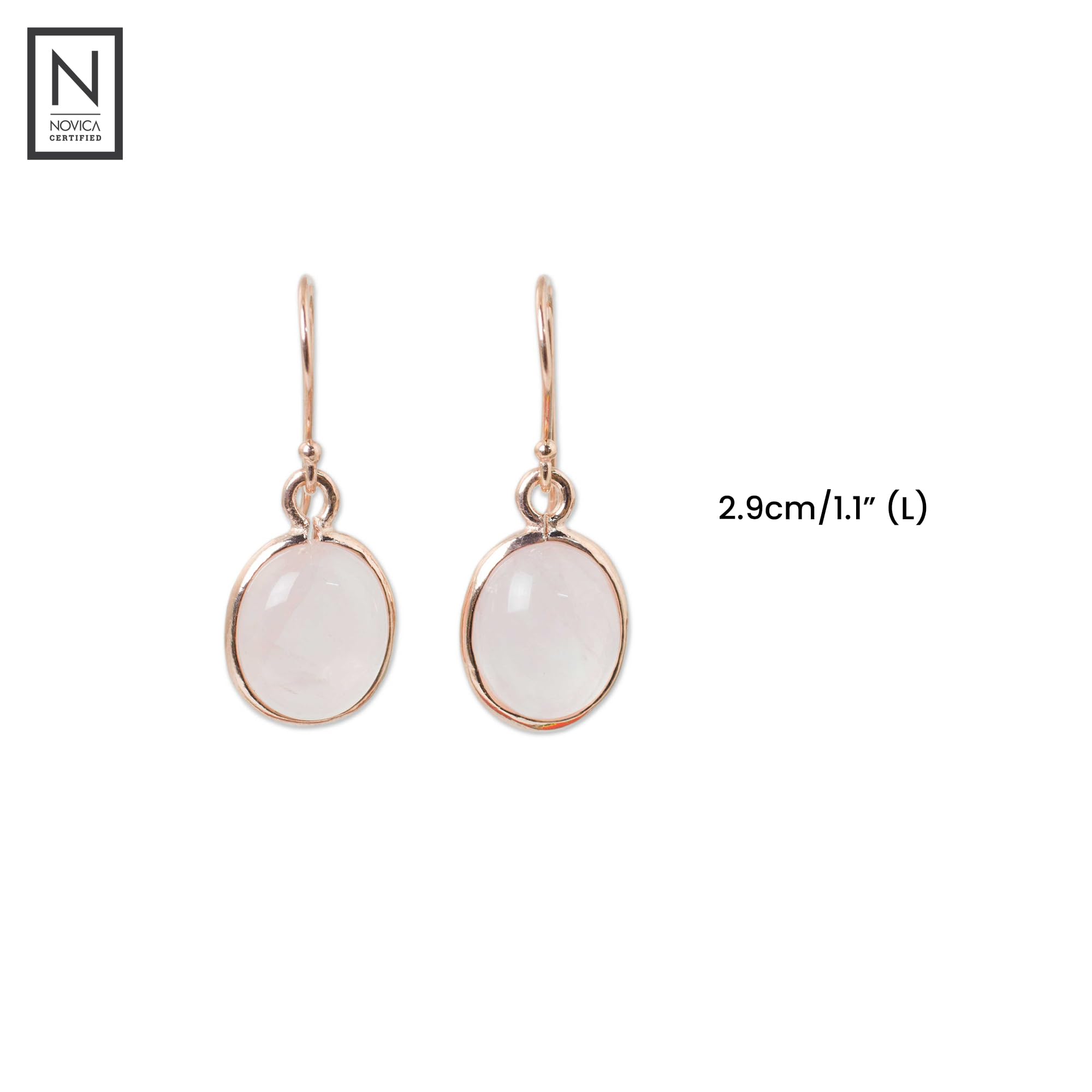 NOVICA Handmade Rose Gold Plated Quartz Dangle Earrings - 18k Sterling Silver with Pink Thailand Birthstone (1.1