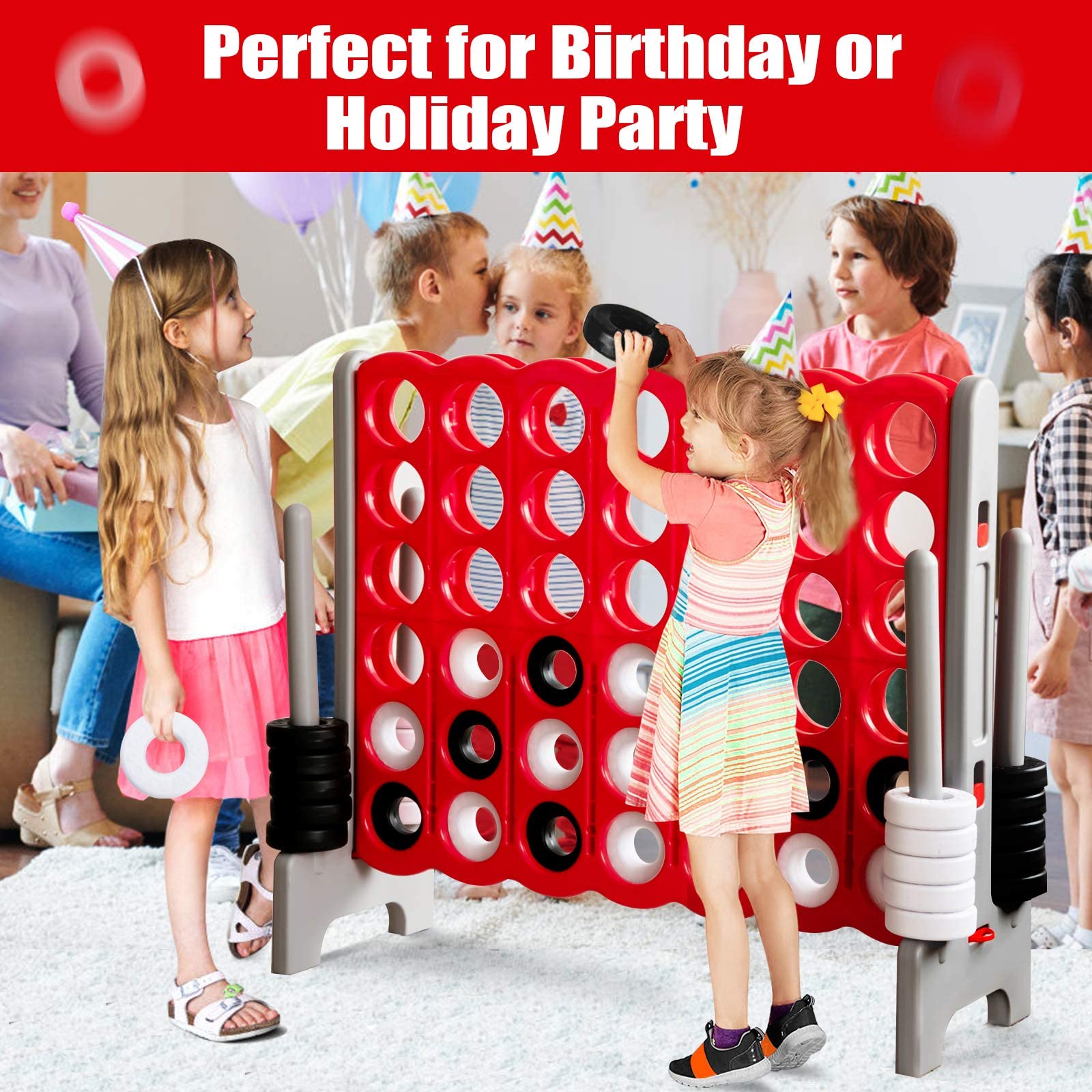 Costzon Giant 4-in-A-Row Game - Jumbo 4-to-Score Connect 4 for Kids & Adults - Indoor & Outdoor Family Party Game (4ft x 3.5ft) with Carrying Bag - Perfect for Backyard BBQs, Picnics, and Family Game Nights