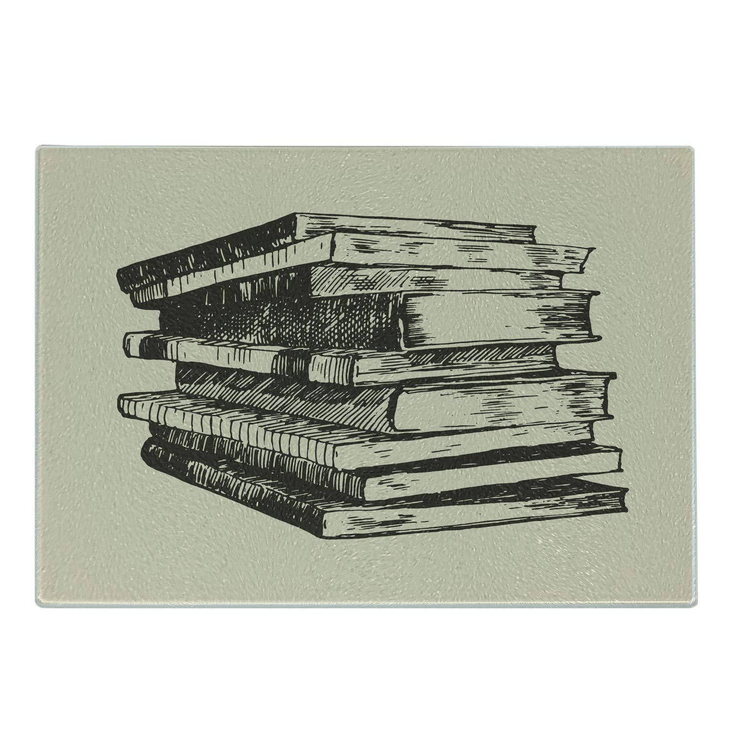 Vintage Stack of Old Books Print Tempered Glass Cutting & Serving Board - Decorative Small Size Beige & Dark Brown - Perfect for Cheese Platters, Charcuterie, and Kitchen Decor