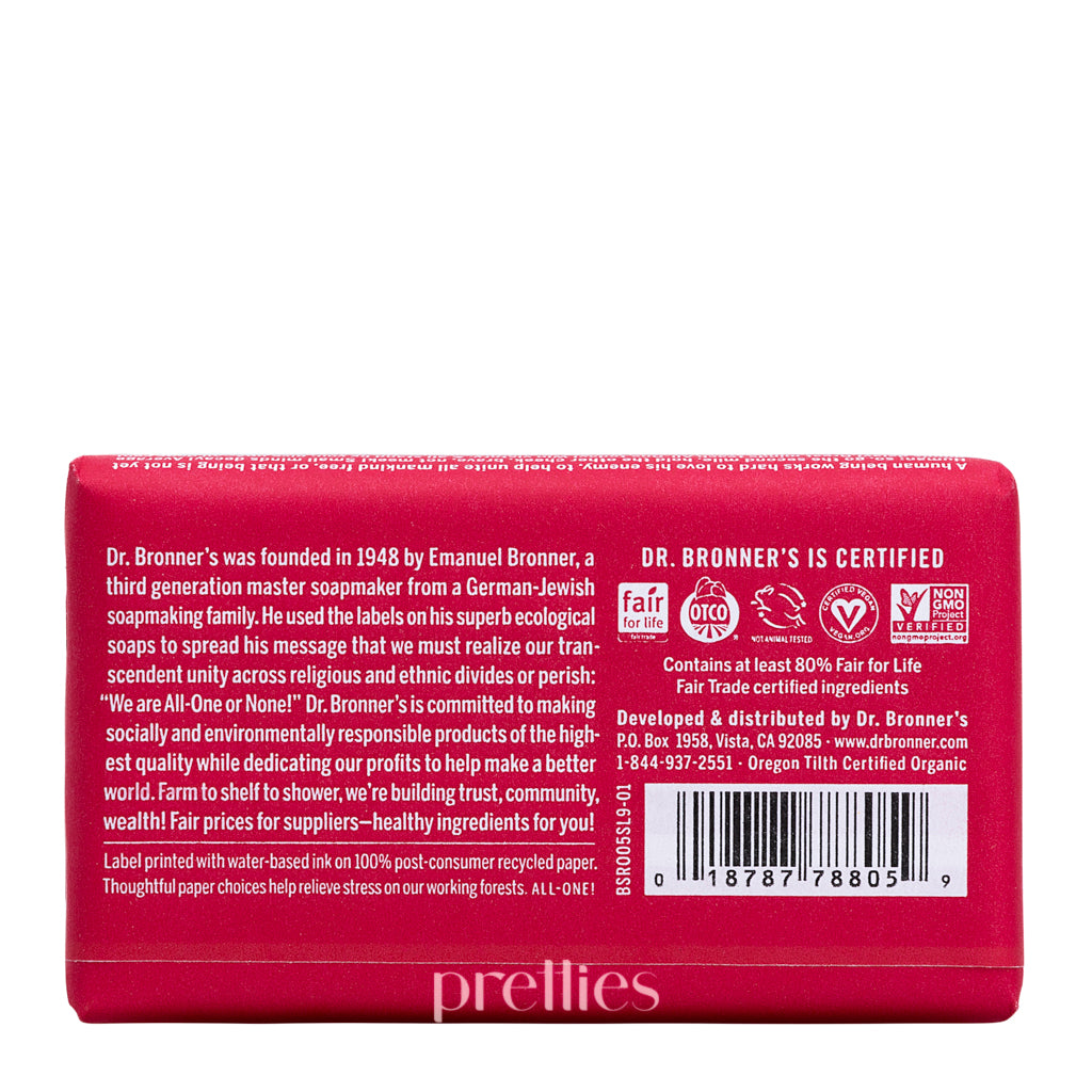 Dr. Bronner's Organic Rose Bar Soap - 140g, All-in-One Natural Body Wash, Face & Hand Cleanser | Vegan, Fair Trade & Cruelty-Free | Perfect for Sensitive Skin & Eco-Friendly Bathroom Routine
