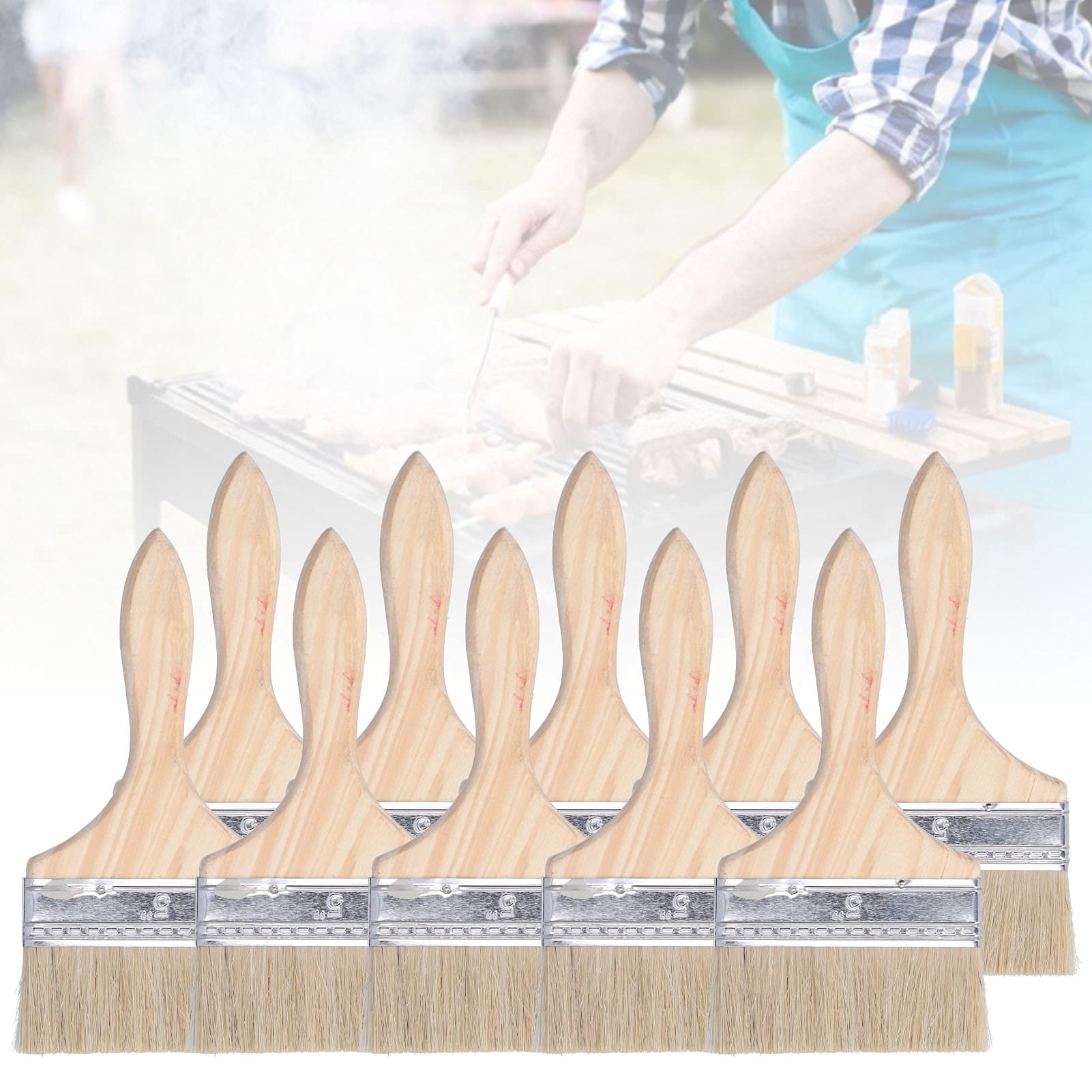 Wooden Handle Cleaning Brushes Set - Multipurpose for Wall Painting, BBQ & Crevices