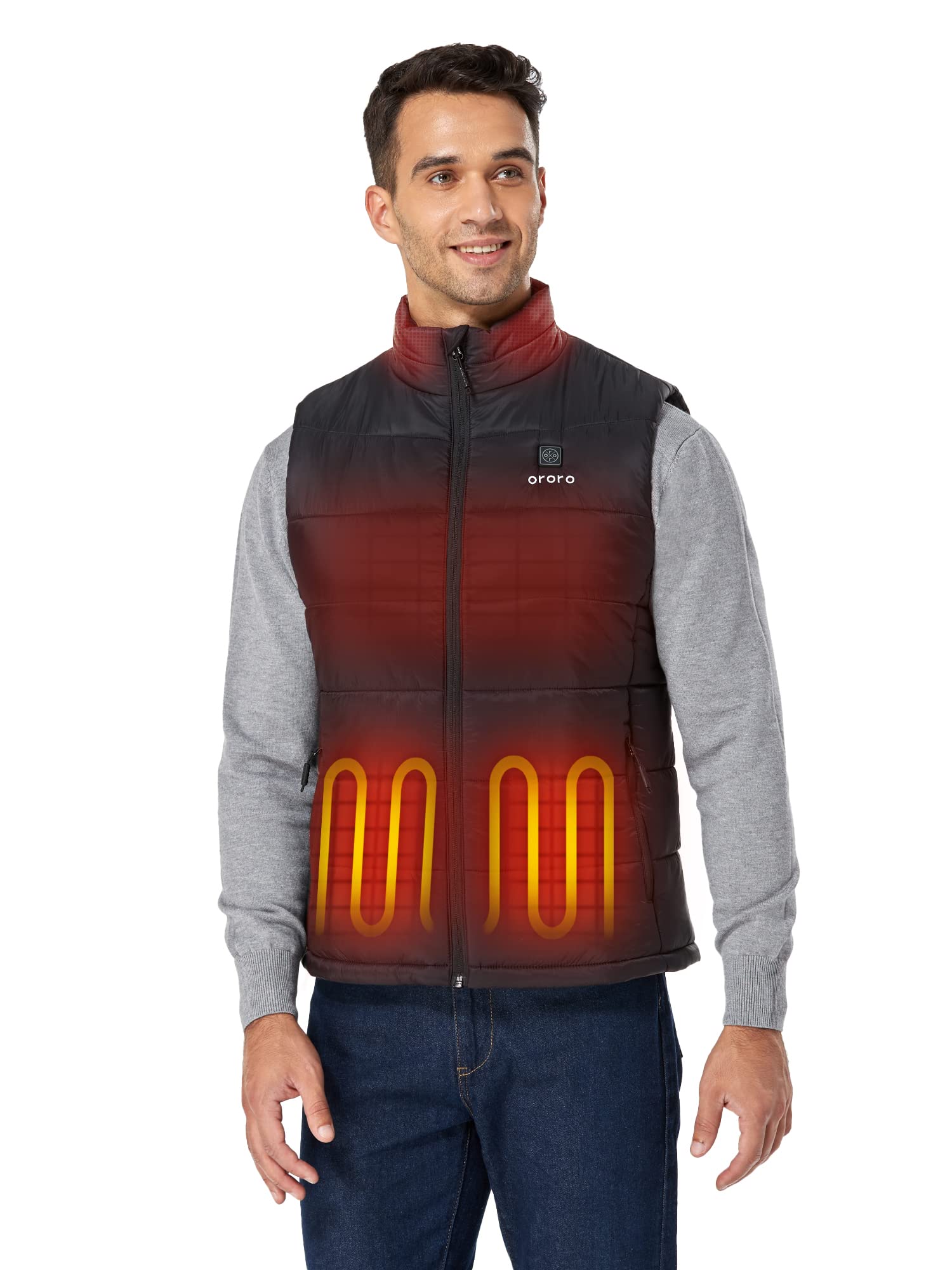 ORORO Men's Lightweight Heated Vest with Rechargeable Battery Pack - Winter Warm Electric Jacket for Outdoor Activities, Camping & Work - USB Heating Coats (Charger Not Included)