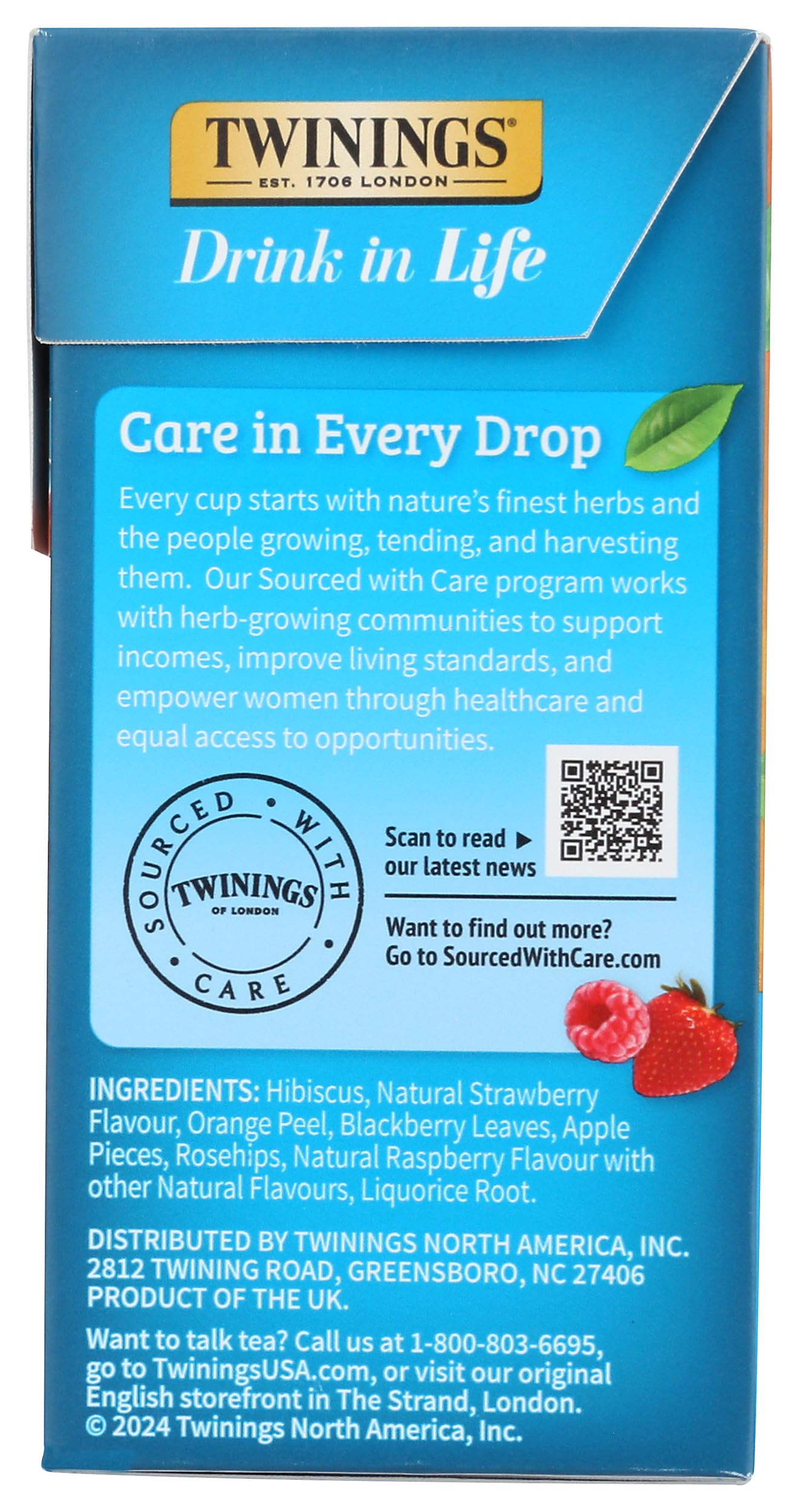 Twinings Strawberry & Raspberry Herbal Iced Tea Bags - 72 Count | Caffeine-Free Fruit Infusion for Summer Refreshment, Picnics & Relaxation