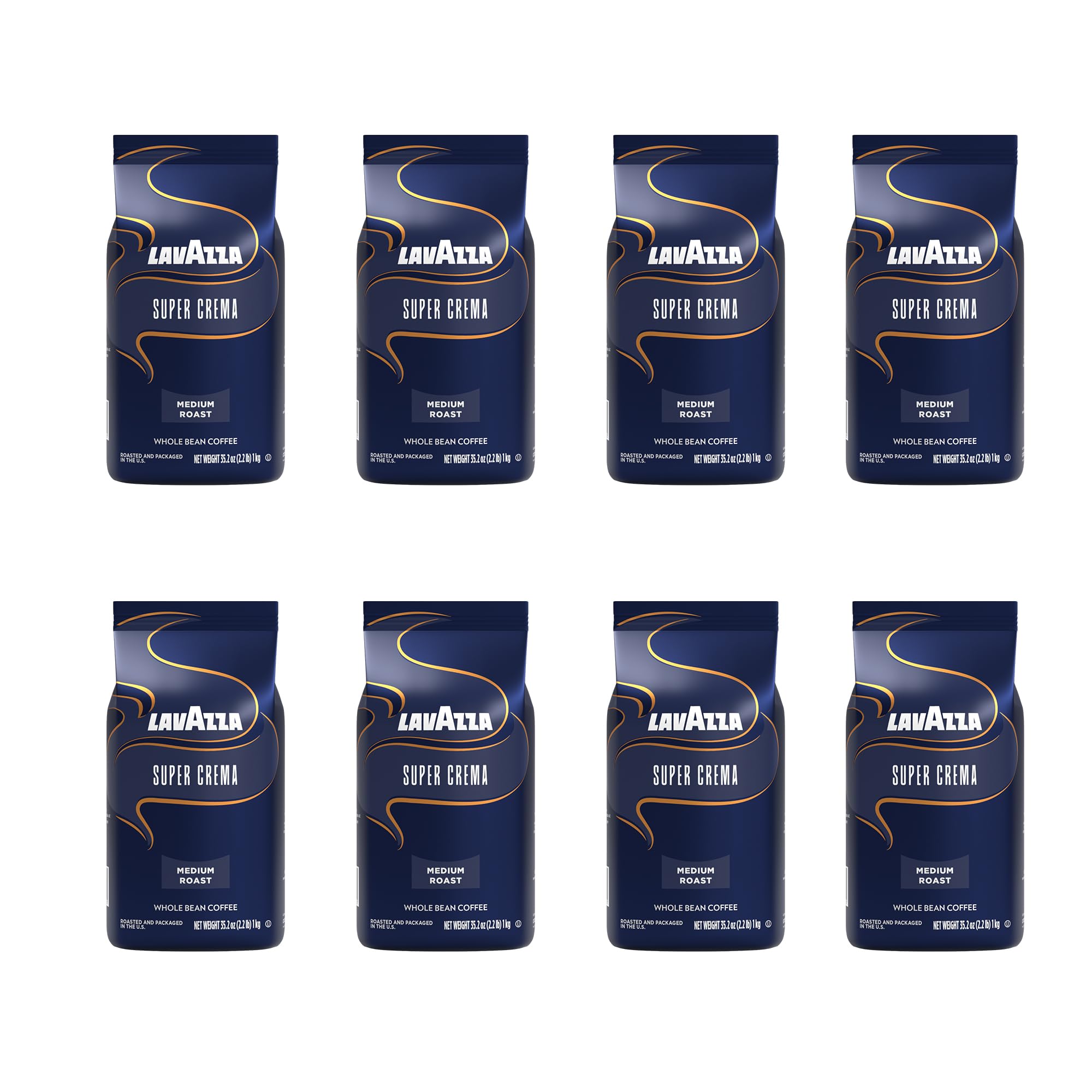Lavazza Super Crema Whole Bean Coffee - Medium Espresso Roast, Premium Arabica & Robusta Blend, 2.2 lb Bag (Pack of 8) - Perfect for Home Brewing, Cafes & Office Coffee Stations