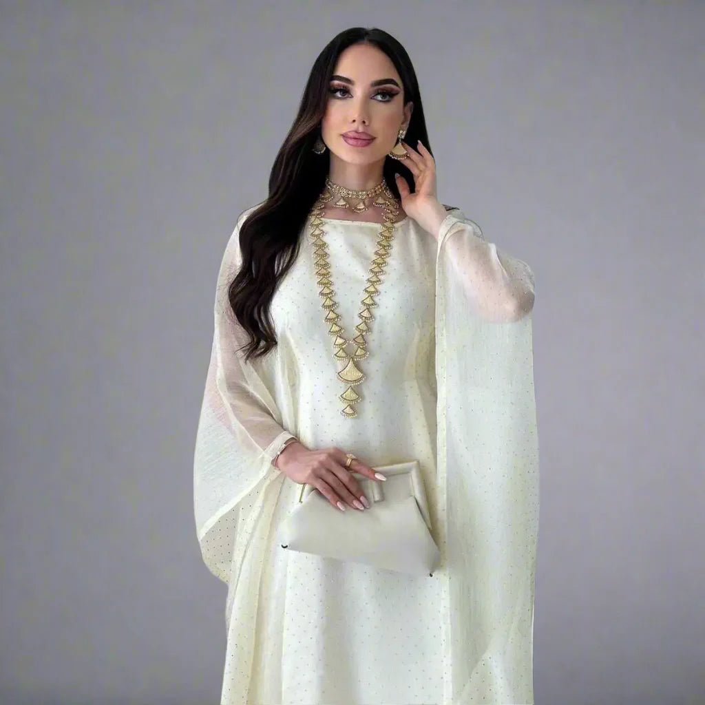 2 Piece Set Abaya Dress with Inner Sleeveless Dress - Modest Islamic Fashion for Women - Perfect for Prayer, Mosque, Eid & Special Occasions