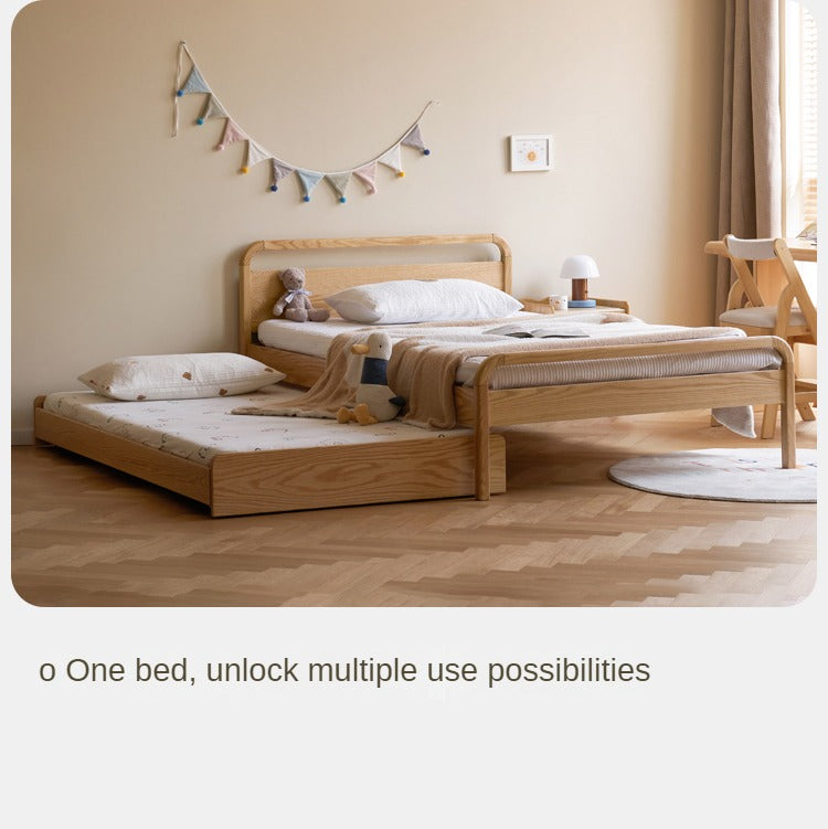 Solid Oak Wood Single Platform Bed with Wheels - No Headboard, Modern Minimalist Bed Frame for Small Spaces, Dorm Rooms & Guest Bedrooms