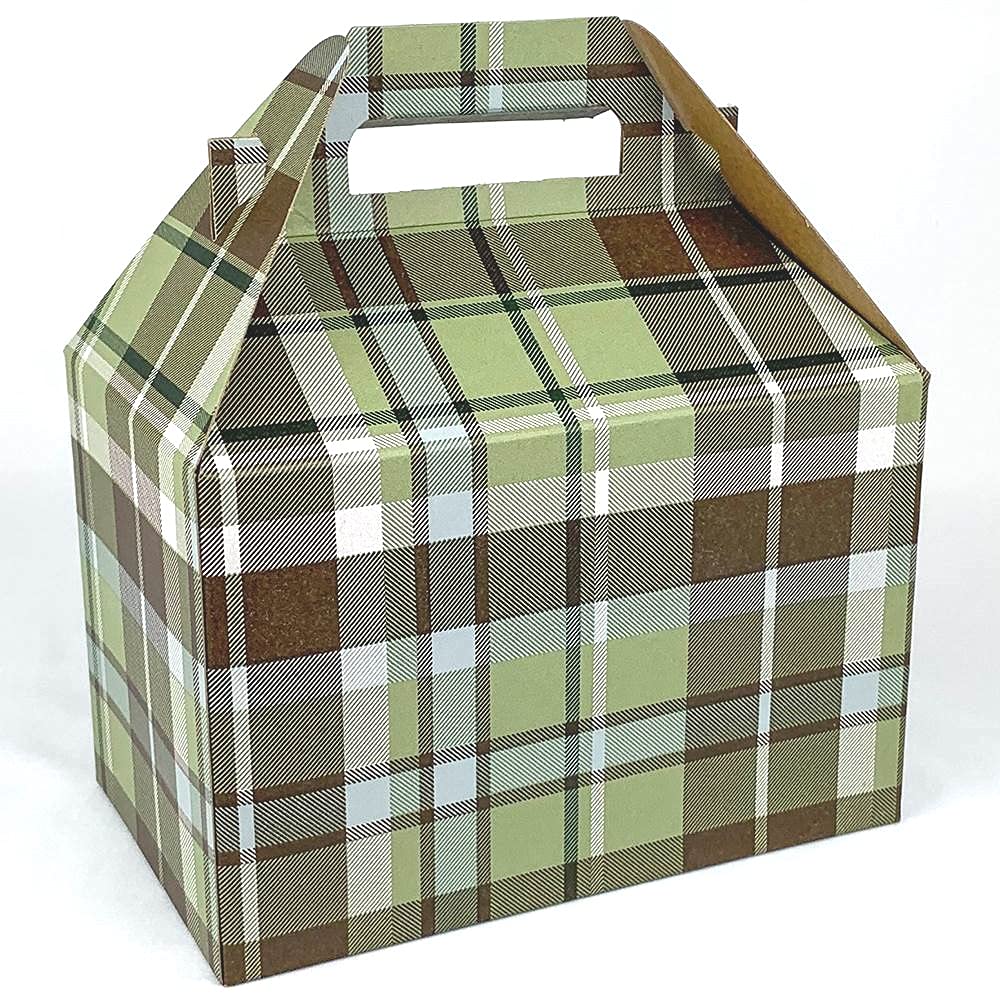 Christmas Plaid Cookie Boxes - Set of 6 Large Gable Gift Boxes for Holiday Treats, Party Favors & Baking Gifts - Rustic Green Plaid Design - Perfect for Christmas Cookies, Candy, DIY Gifts & Holiday Packaging