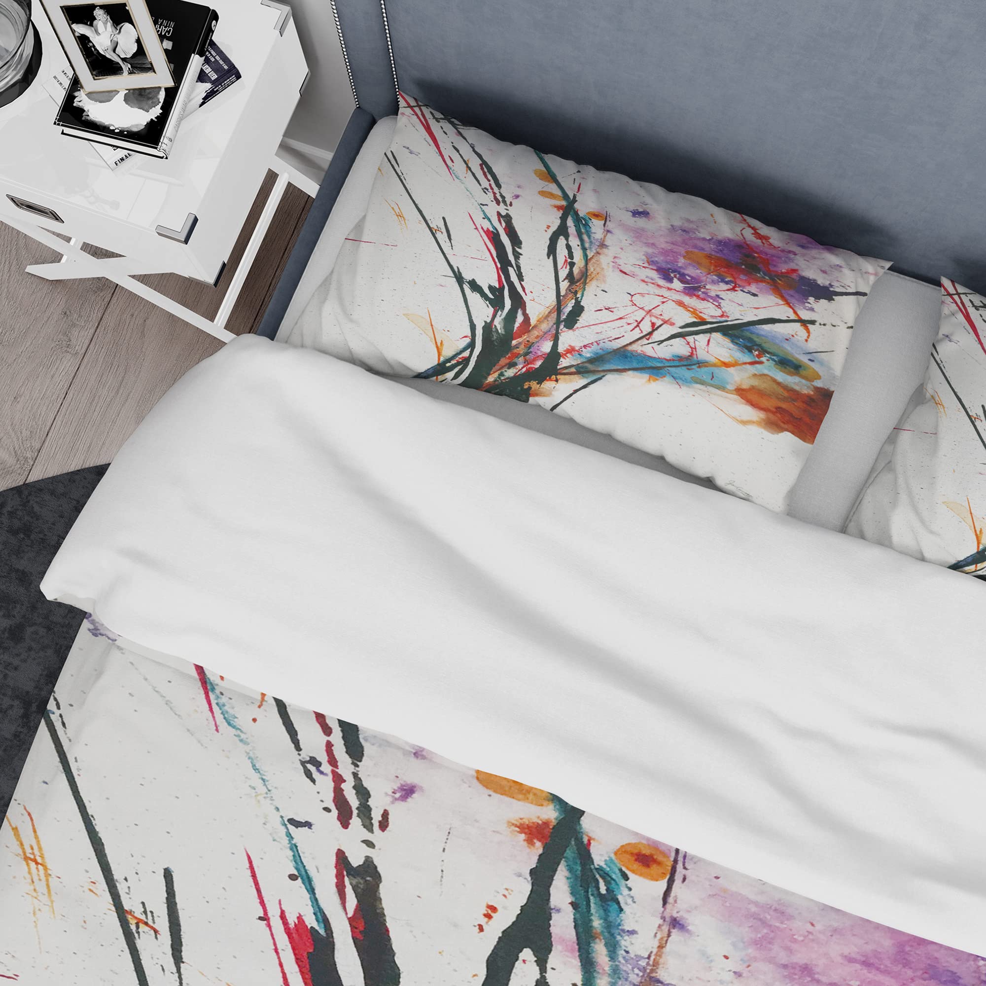 Abstract Floral Duvet Cover Set - Purple & Blue King Size for All Seasons