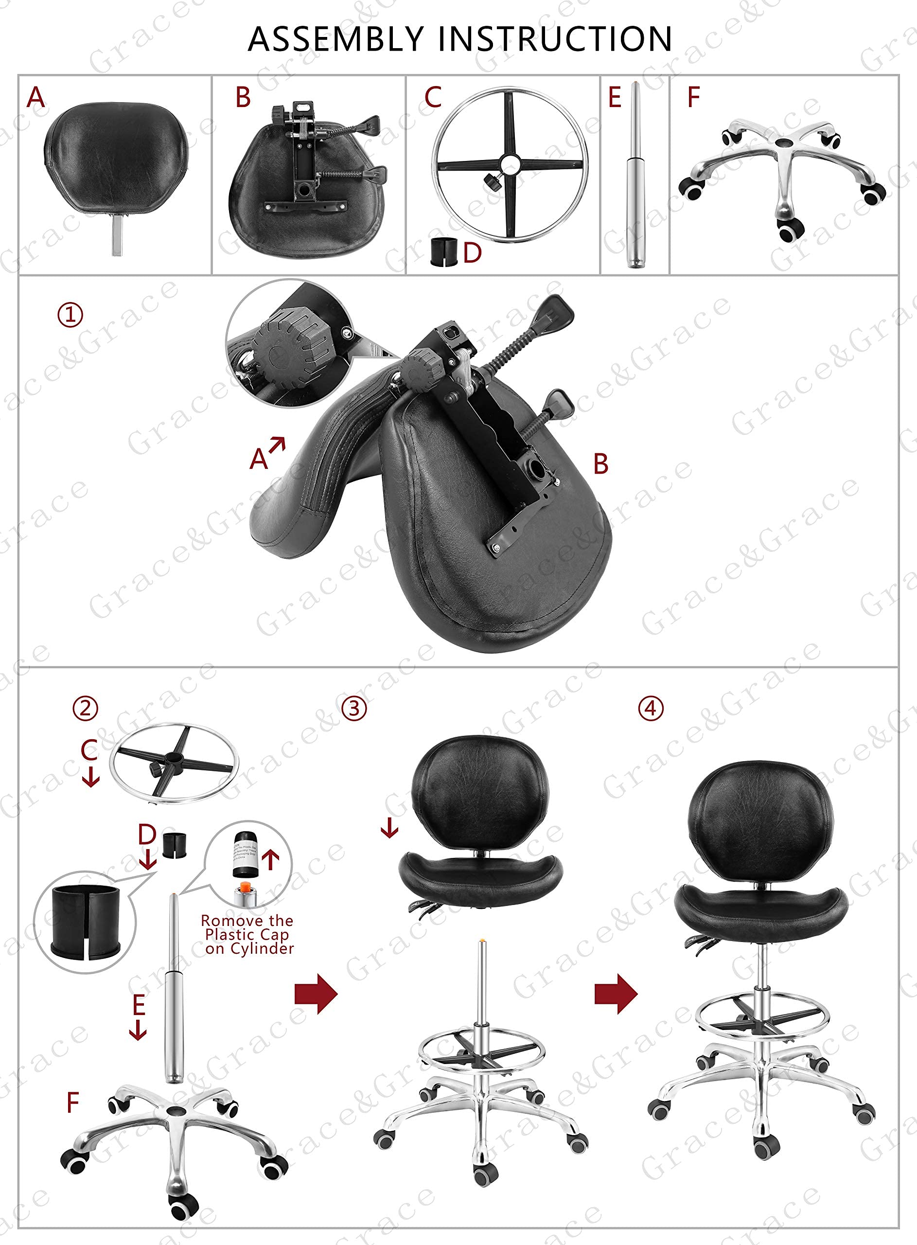 Grace & Grace Adjustable Rolling Drafting Chair with Backrest & Footrest - Ergonomic Office Stool for Computer Work, Studio, Workshop, Classroom, Lab & Home Office - Perfect for Architects, Artists & Remote Workers (Grey)