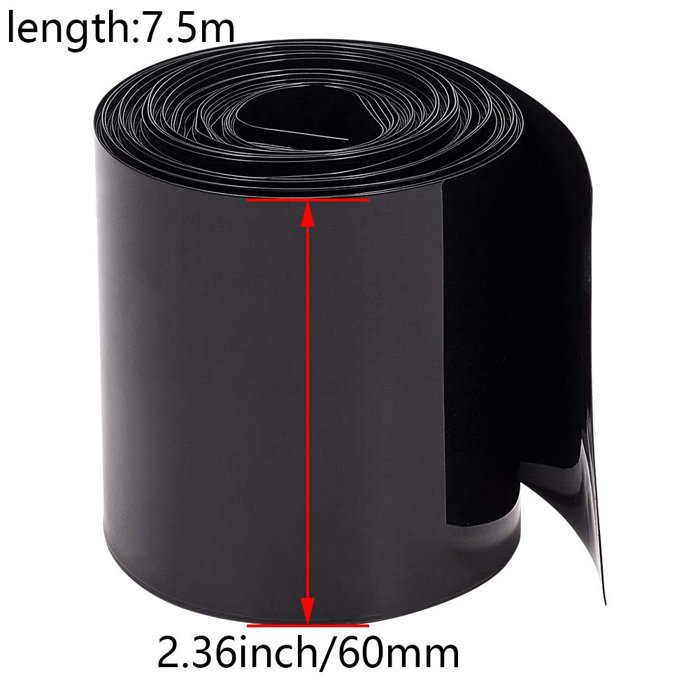 PVC Heat Shrink Tubing for Batteries - 7.5m Black Battery Pack Insulation Wrap - Electrical Wire Protection for DIY Projects, Electronics Repair & Battery Maintenance