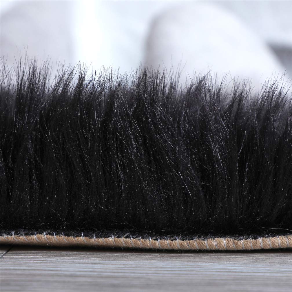 Luxury Soft Faux Fur Rug - White Sheepskin Chair Cover & Shaggy Area Rug for Bedroom, Living Room, Sofa - Non-Slip Floor Mat (Black, 2x3 Feet) - Perfect for Cozy Home Decor, Pet Bed & Nursery Flooring