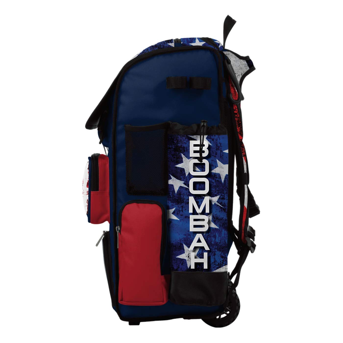 Boombah Superpack Hybrid Rolling Bat Bag - USA Stars & Stripes Navy/Red/White - Wheeled & Backpack Baseball Bag for Travel & Sports Equipment Storage