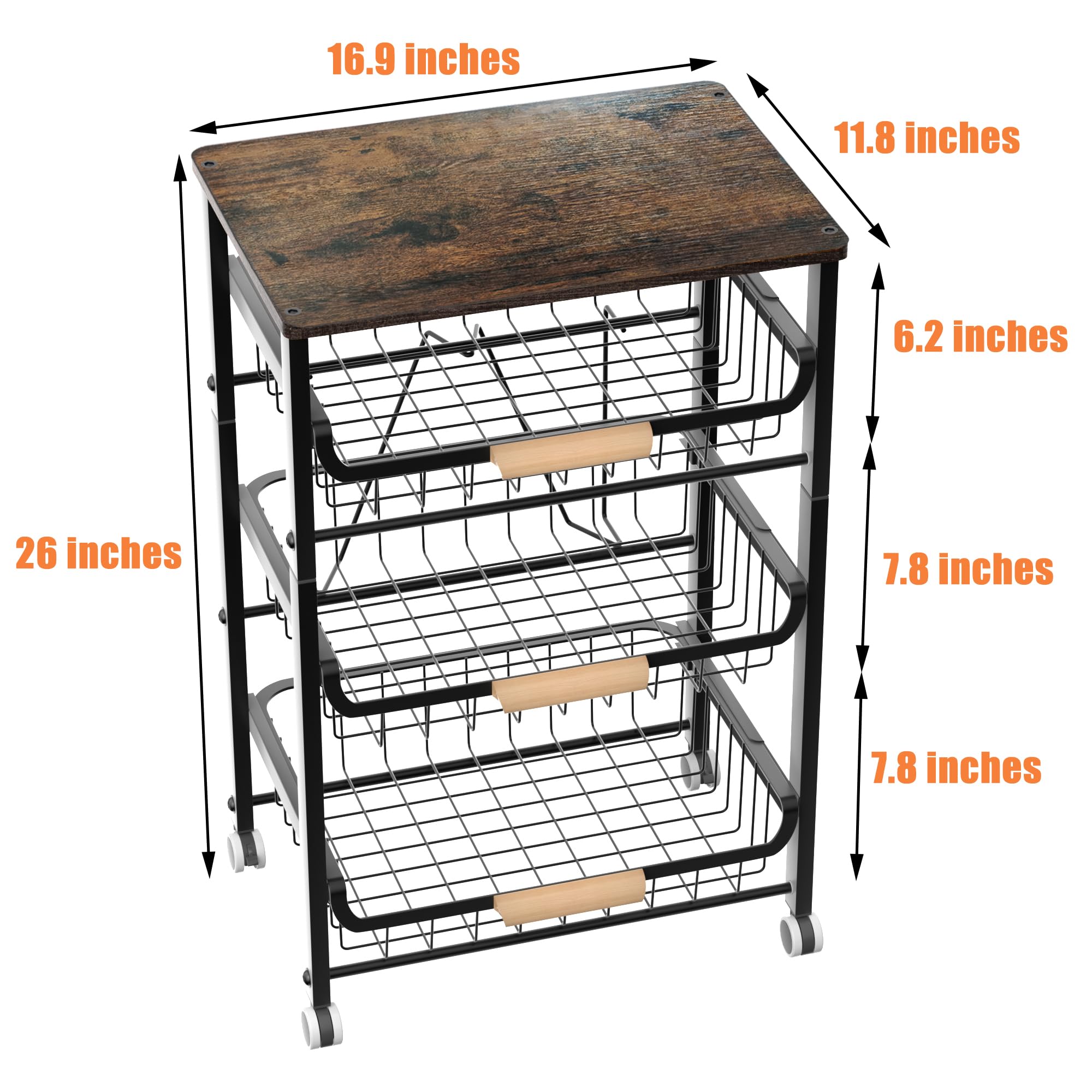 4-Tier Stackable Metal Fruit Basket Organizer - Pull-Out Sliding Storage Rack for Kitchen Countertop, Pantry & Dining Room - Black Space-Saving Food Storage Solution for Fruits, Vegetables & Snacks