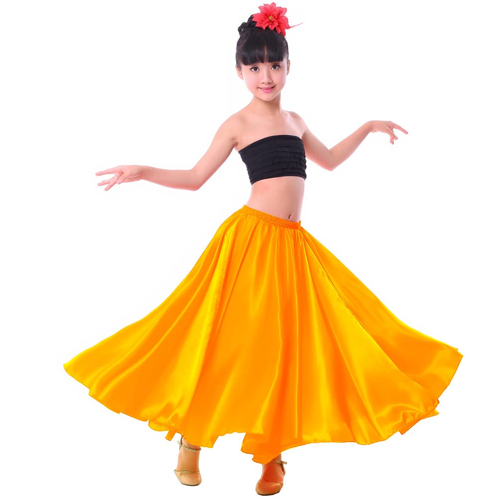 Girls Satin Full-Length Skirt for Belly Dance, Mexican Folkloric Performance, Prom & Photoshoots | Perfect for Dance Recitals, Cultural Events & Special Occasions