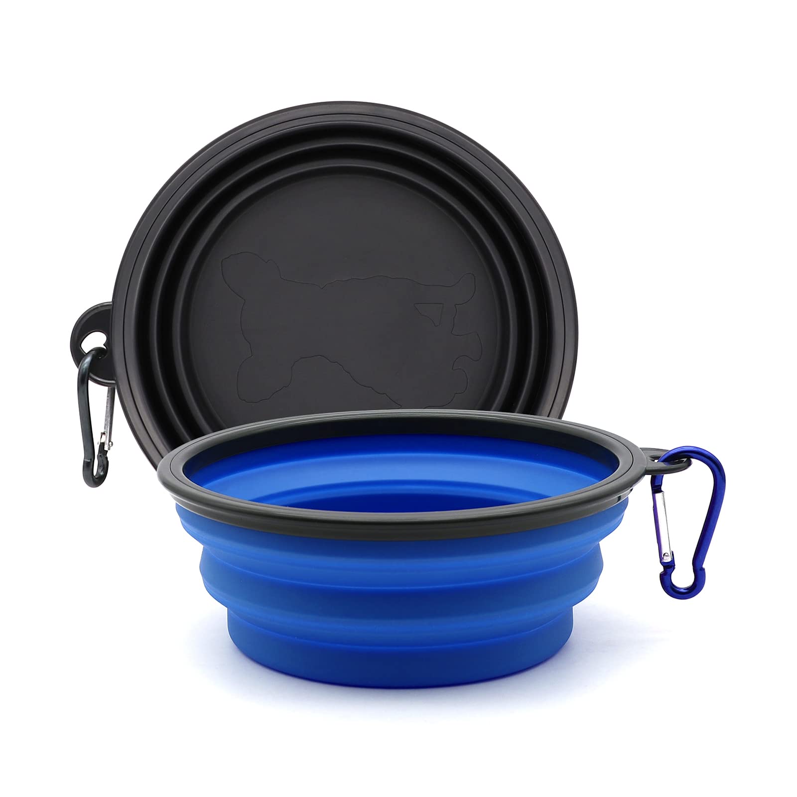 2-Pack Collapsible Travel Bowls for Small Dogs & Cats - Portable Foldable Pet Food & Water Dish for Travel, Hiking, Camping - Black & Dark Blue