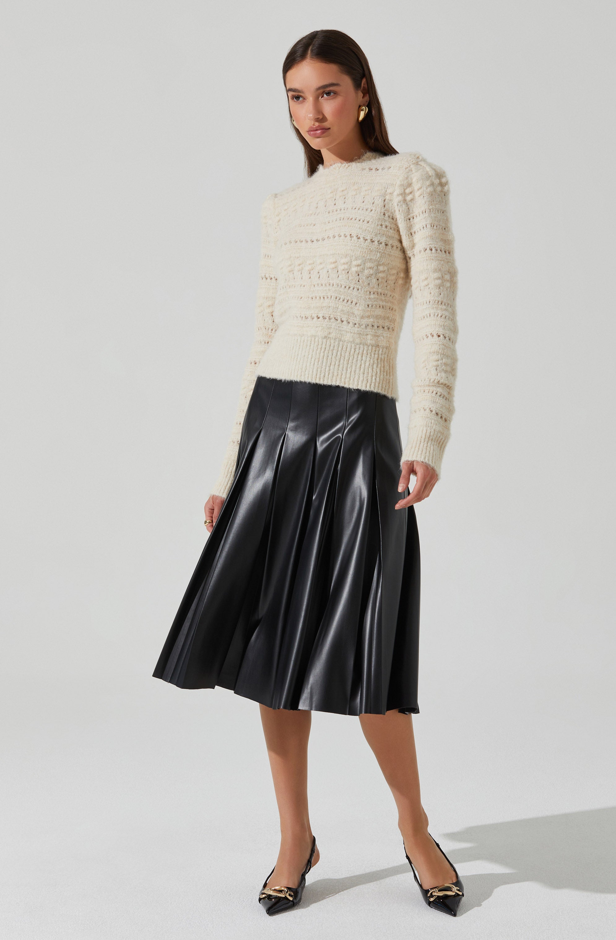Vena Pleated Faux Leather Skirt for Women - Stylish High Waist Mini Skirt with Zipper - Perfect for Office, Party & Casual Outfits