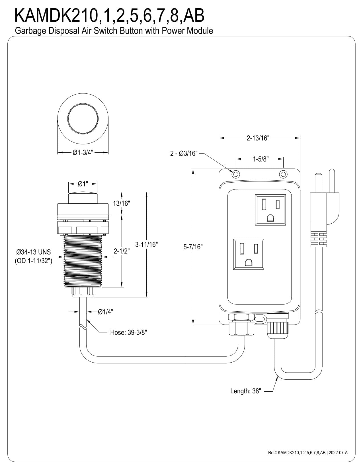 Kingston Brass KAMDK218 Gourmetier Dual Outlet Garbage Disposal Air Switch Kit in Brushed Nickel - Perfect for Kitchen Sink Waste Disposal and Dishwasher Installation