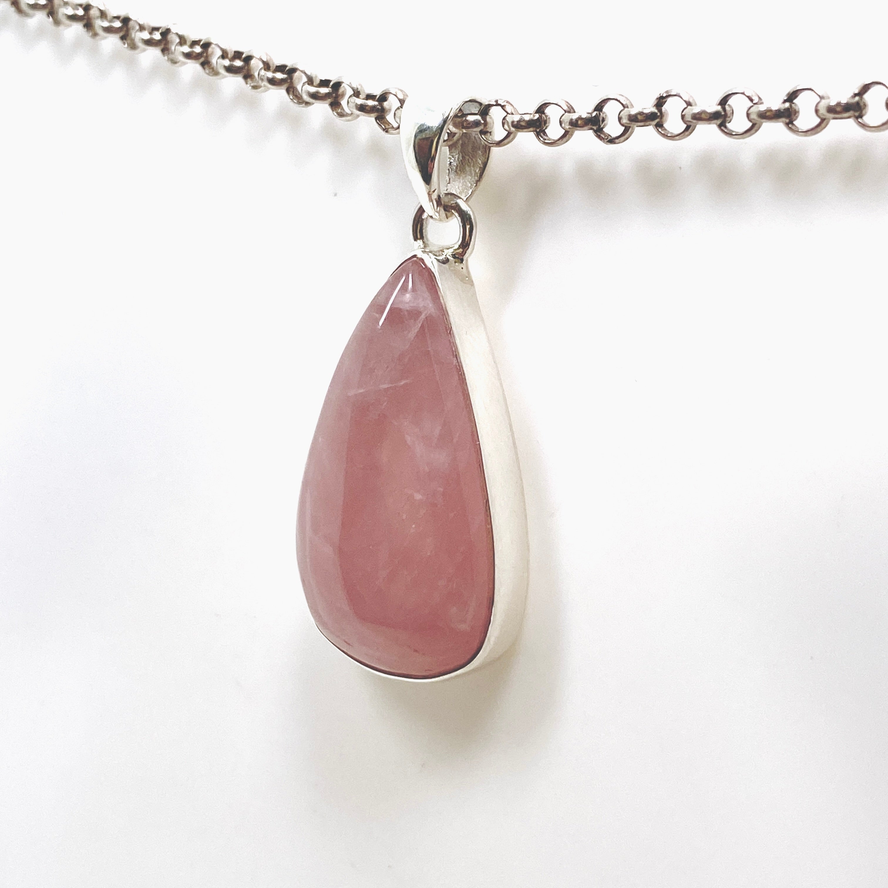 Rose Quartz Teardrop Cabochon Pendant Necklace KPGJ4690 - Healing Crystal Jewelry for Meditation, Yoga & Spiritual Balance