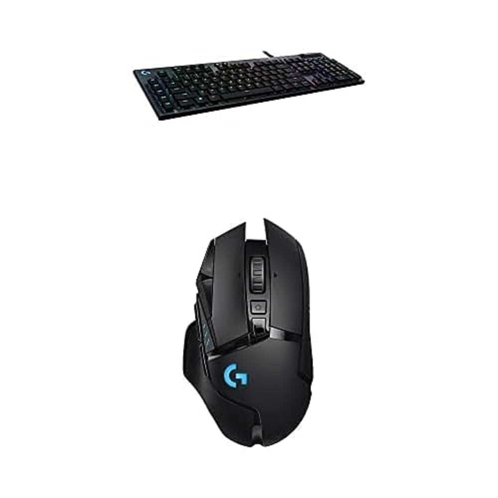 Logitech G815 RGB Mechanical Gaming Keyboard (Clicky) & G502 Lightspeed Wireless Gaming Mouse Bundle - Black | Hero 25K Sensor, PowerPlay Compatible, Adjustable Weights, LIGHTSYNC RGB | Perfect for PC Gaming, Esports & Streaming Setup