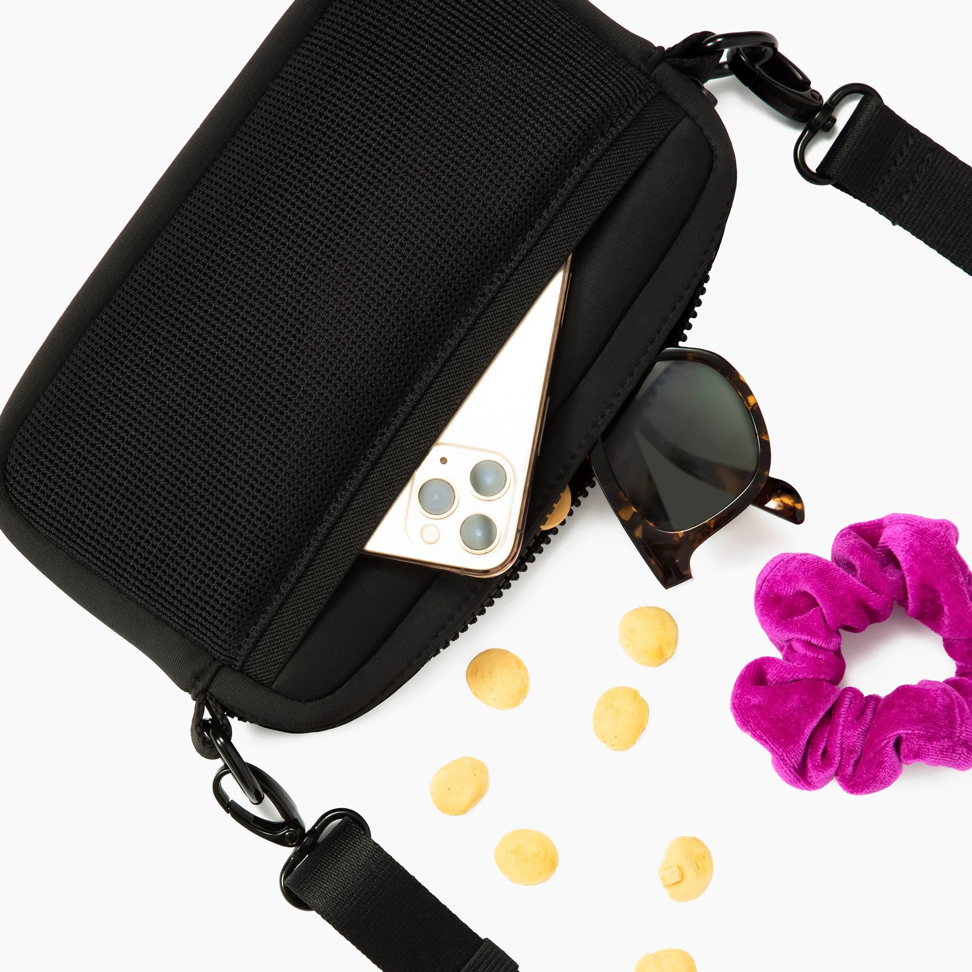 **Lucy & Co. Multi-Functional Crossbody Treat Bag for Dogs – Pet Treat Pouch, Fanny Pack & Shoulder Bag with Hidden Poop Bag Dispenser, Zip Pocket & Phone Holder – Perfect for Walks, Hiking & Travel (Black)**