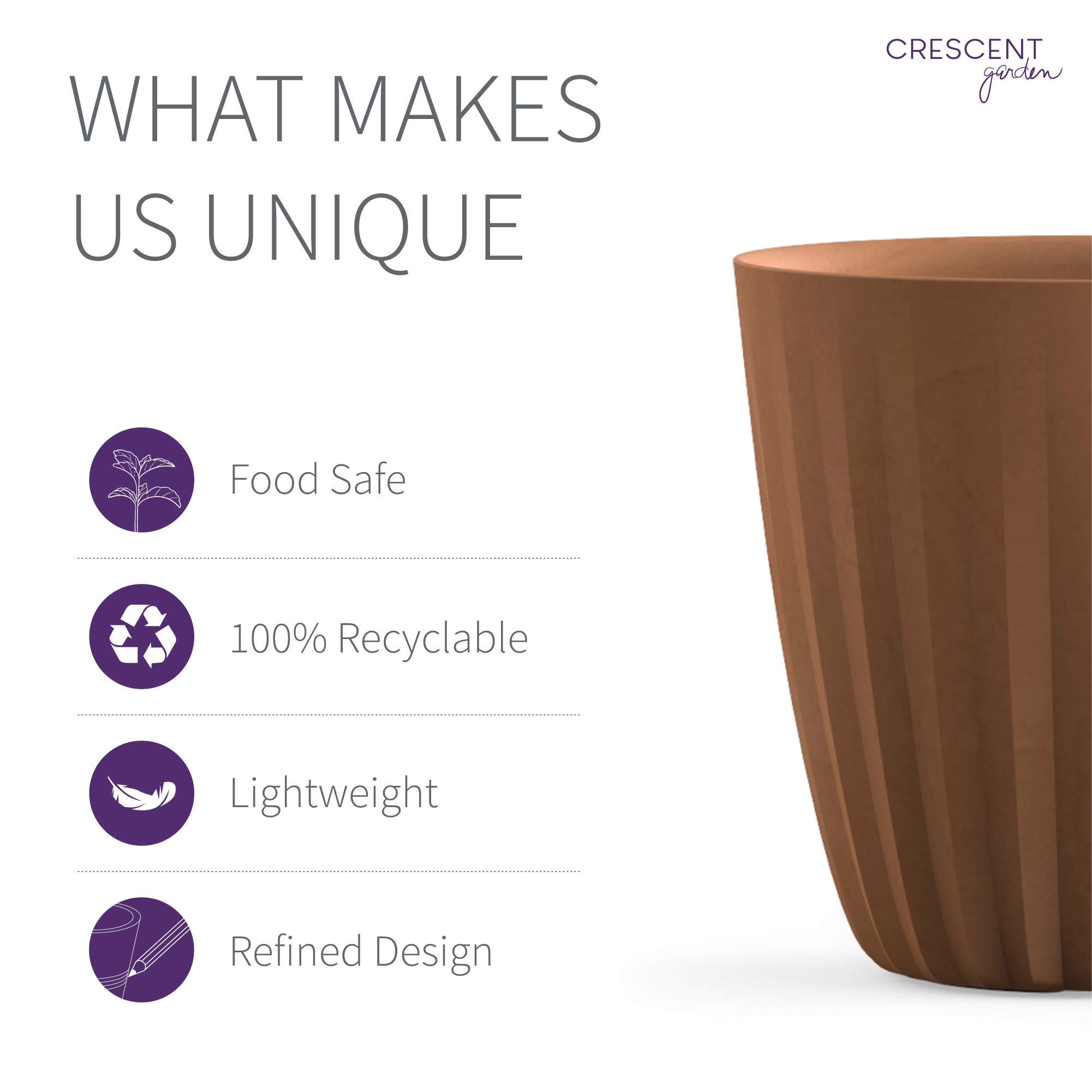 Crescent Garden Pleat Planter - 15-Inch Large Indoor/Outdoor Flower Pot in Weathered Terracotta - Perfect for Patio, Deck, Balcony & Home Decor