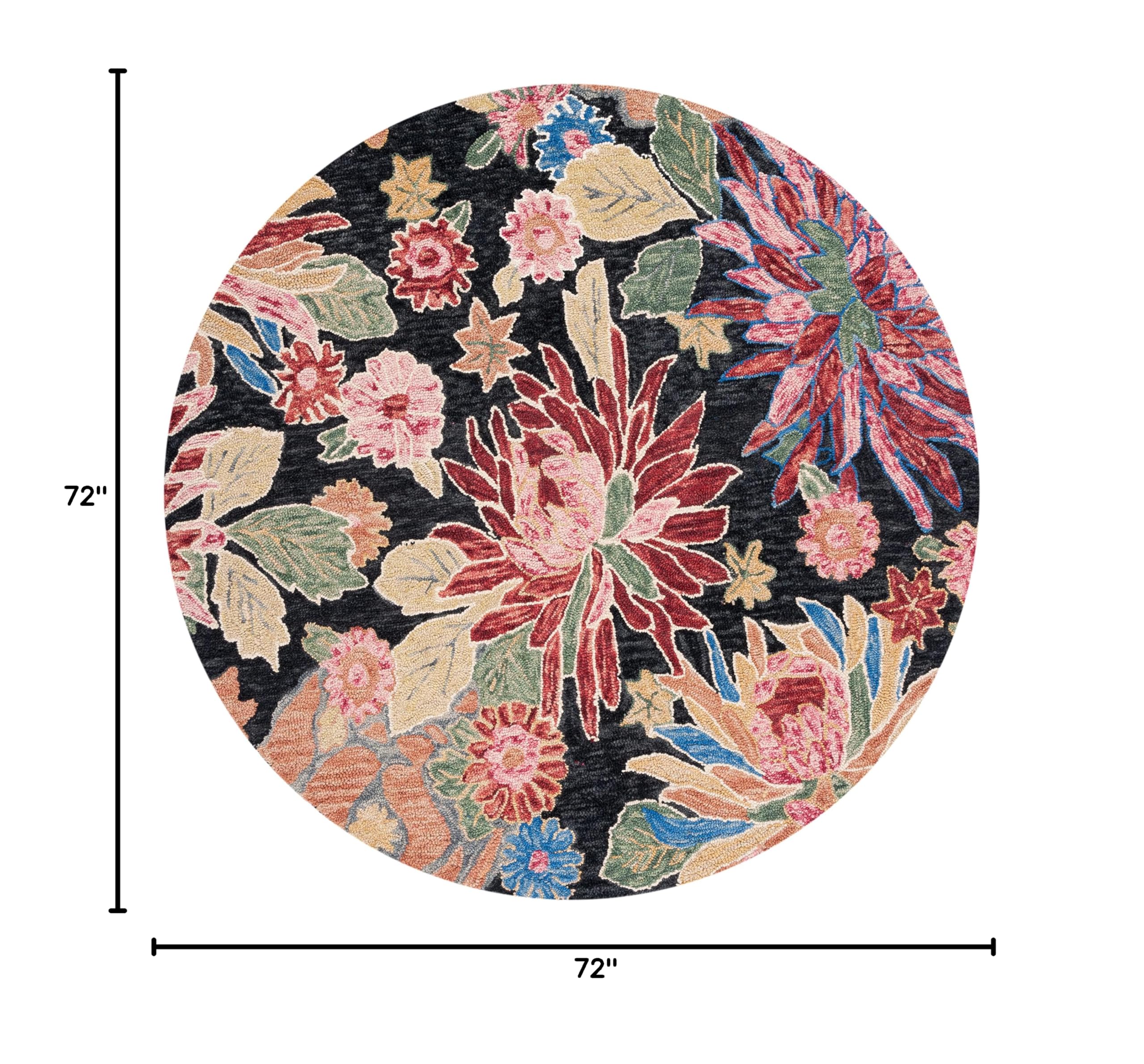 SAFAVIEH Jardin Collection 6' Round Handmade Floral Area Rug - Premium Wool & Cotton Blend in Charcoal & Red (JAR251H) - Perfect for Living Room, Bedroom, or Dining Room Decor