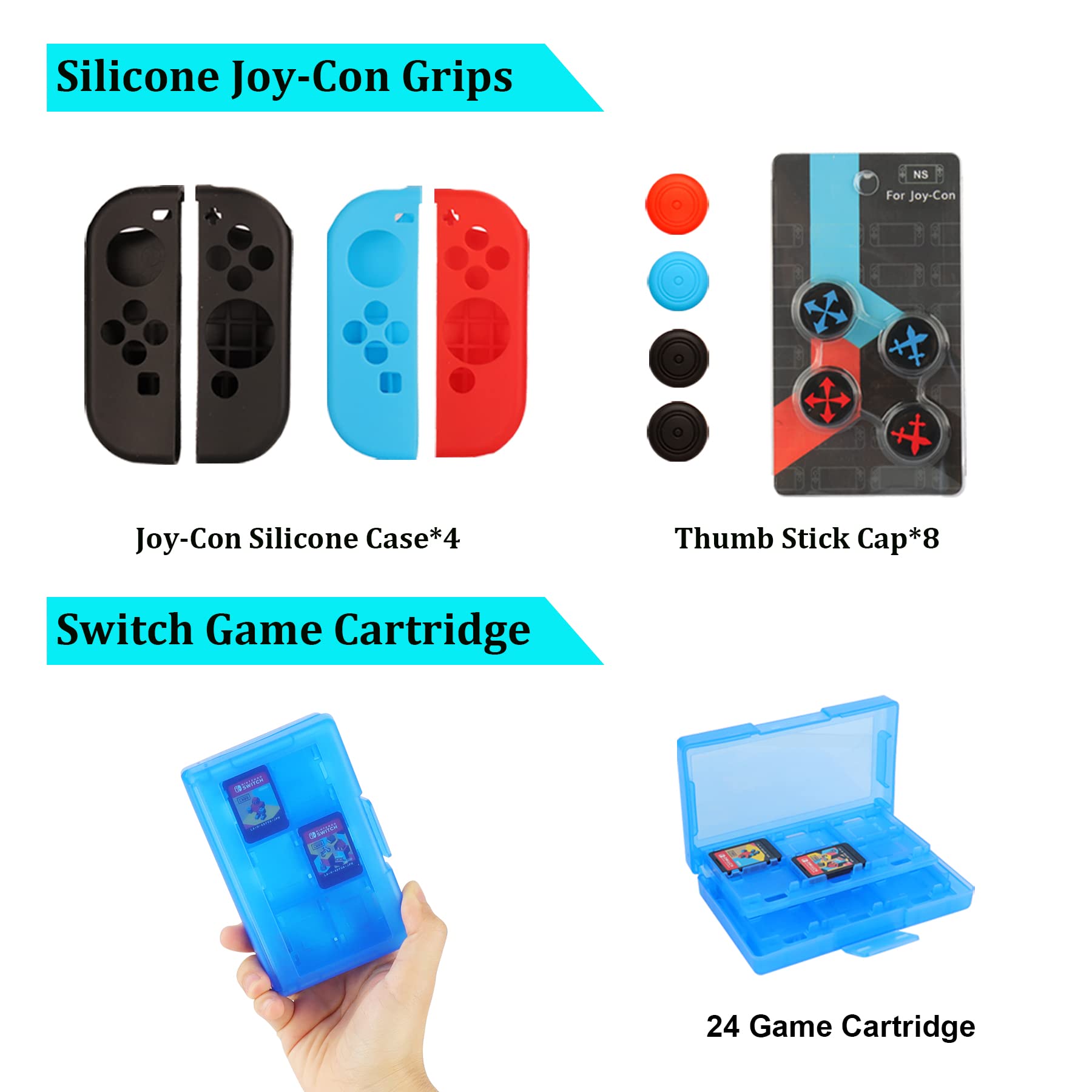 Premium Nintendo Switch Accessories Bundle - 23-in-1 Kit with Carrying Case, Steering Wheels, Screen Protectors, Charging Dock, Joy-Con Grips & Thumbstick Caps - Perfect for Gaming On-The-Go, Travel Protection & Enhanced Gameplay Experience