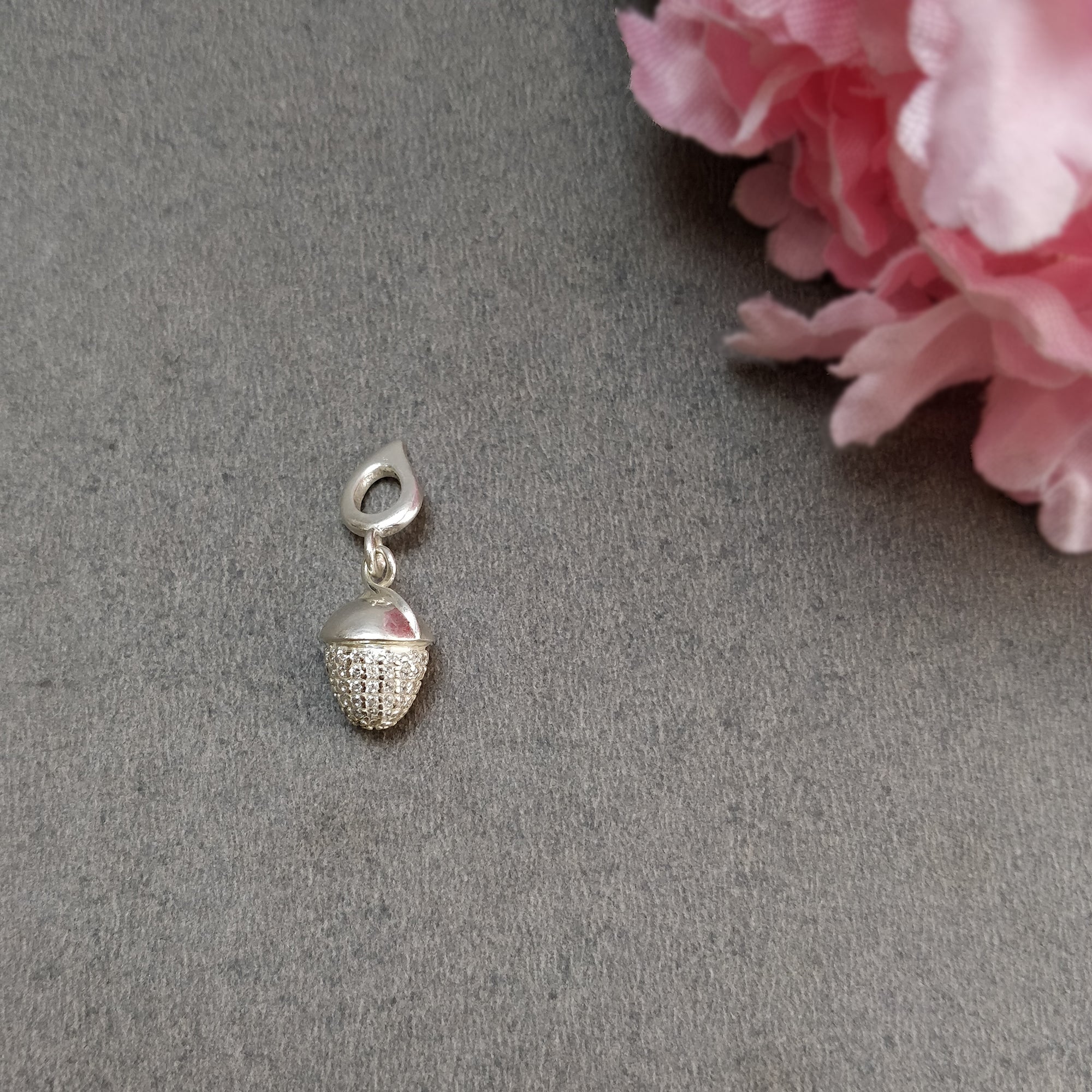 5.00gms Sterling Silver Cubic Zirconia Pendant - Mini Bullet & Leaf Loop Design | Elegant Jewelry Gift for Women | Perfect for Birthdays, Anniversaries & Special Occasions