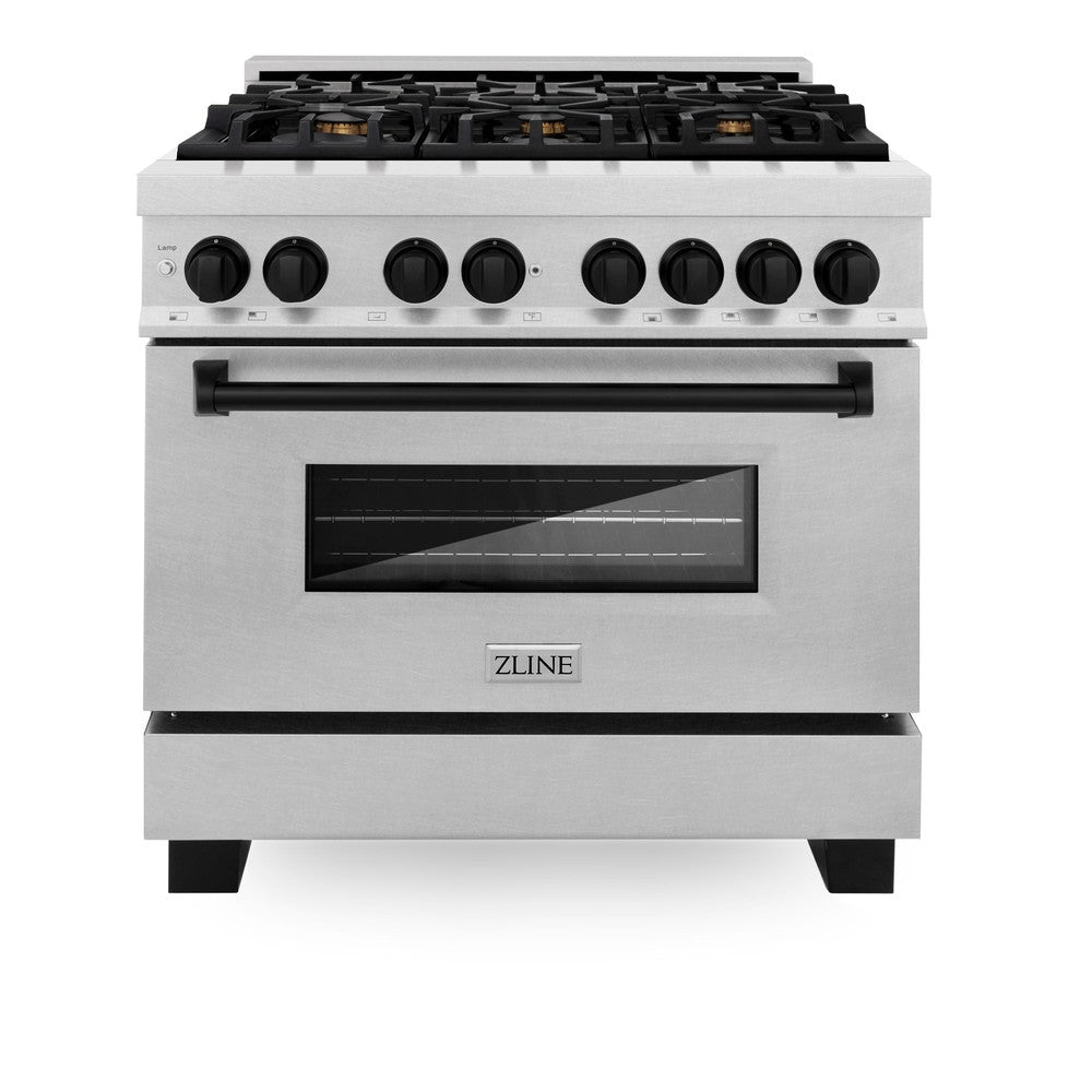 ZLINE Autograph Edition 36-inch Dual Fuel Range - 4.6 cu.ft Gas Cooktop with 6 Burners & Electric Convection Oven - Satin Stainless Steel with Matte Black Accents (RASZ SN 36 MB) - Perfect for Modern Kitchens & Professional Cooking