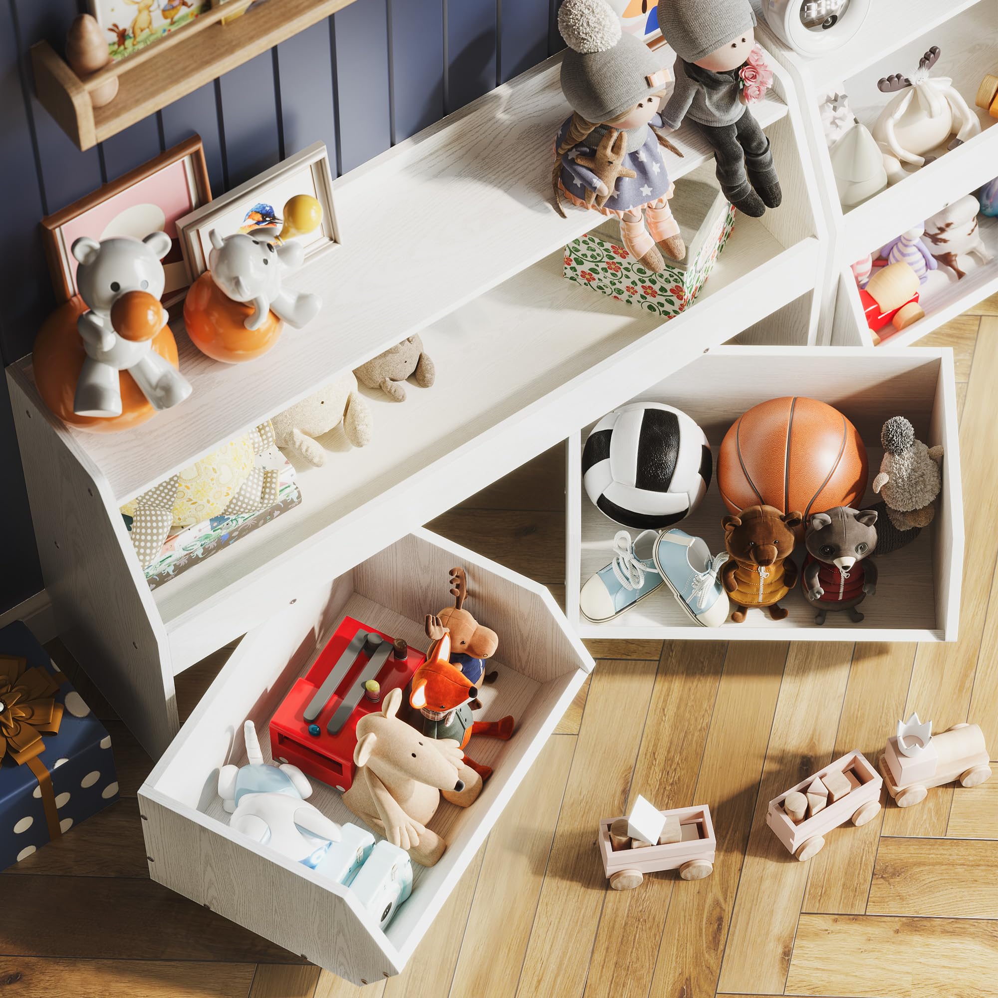 **Kids Toy Storage Organizer with Wheels & Drawers - Multifunctional Toy Cabinet & Bookshelf for Nursery, Playroom, Bedroom - White | Perfect for Organizing Toys, Books & More**