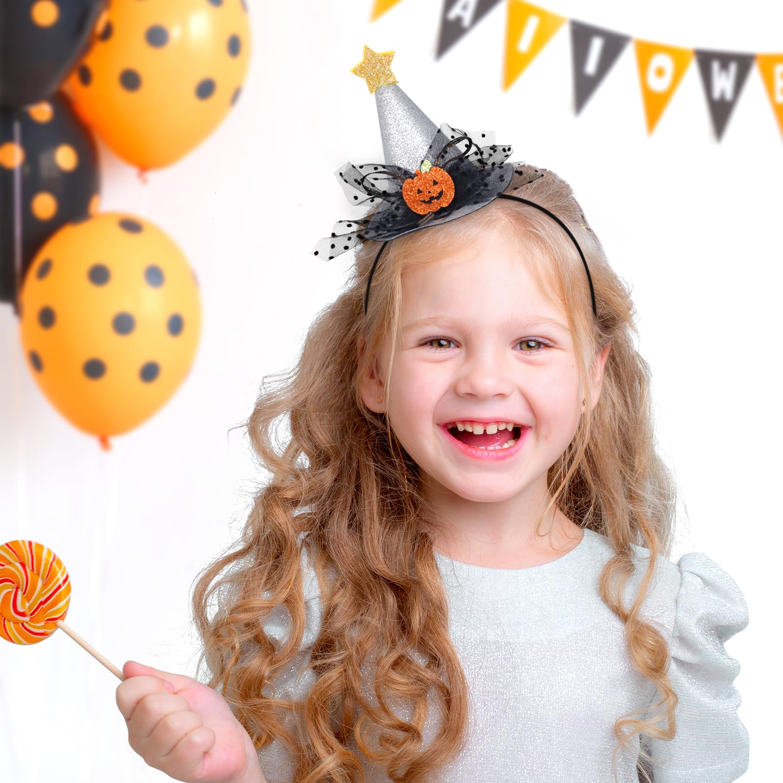 Halloween Pumpkin Glitter Witch Hat Headband for Women & Girls - Sparkly Hair Accessories & Party Headwear - Perfect for Costumes, Trick or Treat, and Halloween Festivities