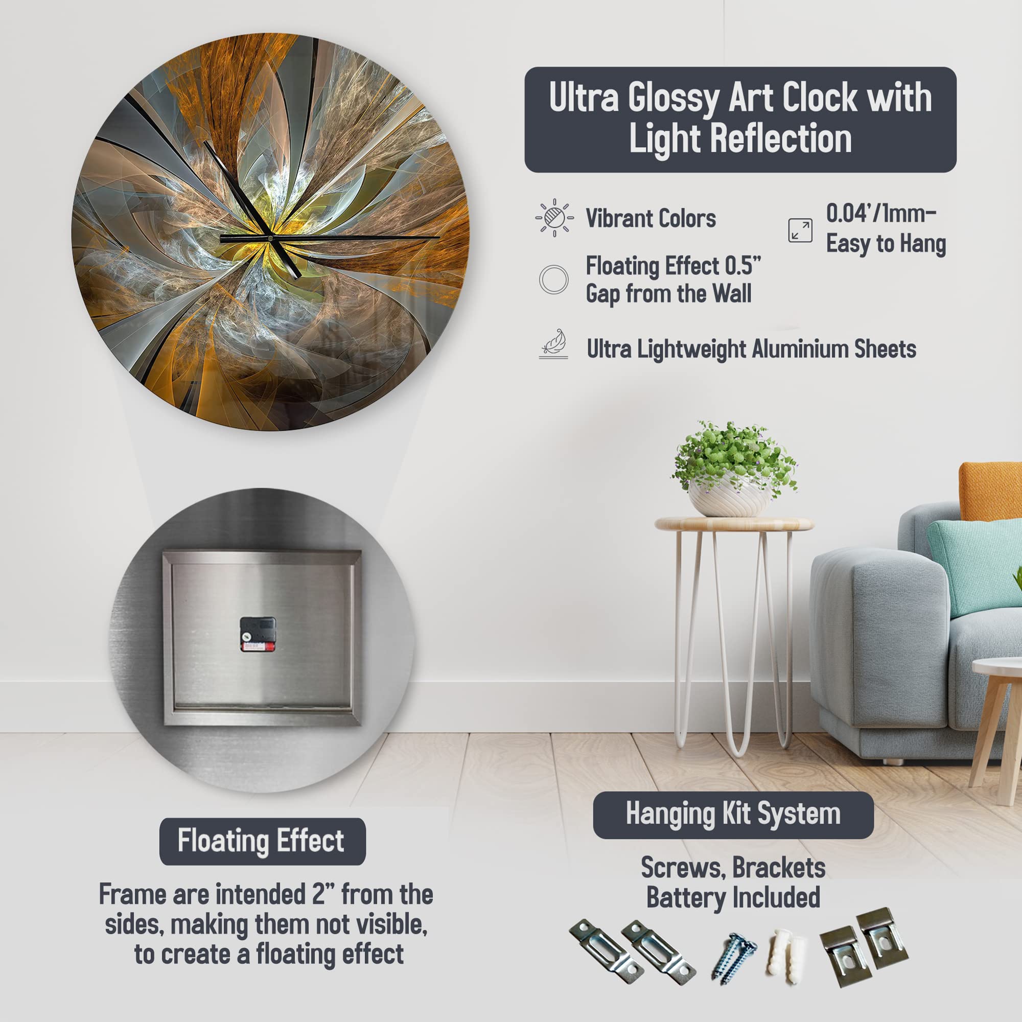 DesignQ Modern Wall Clock - Large Retouched Photo Clock for Bedroom, Living Room, and Office Decor