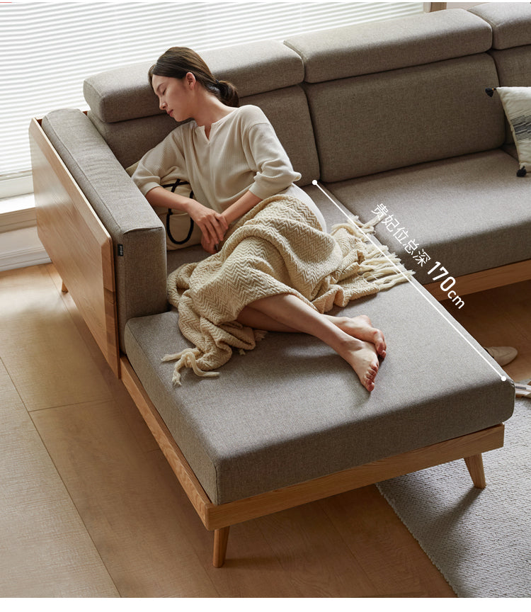 Oak & Ash Solid Wood Modern Fabric Sofa - Contemporary Living Room Furniture for Comfortable Lounging & Stylish Home Decor