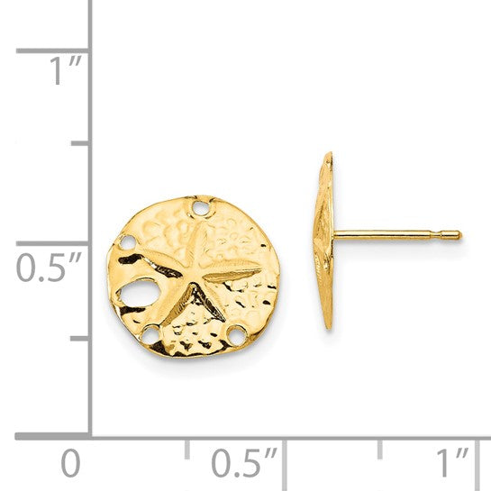 14K Yellow Gold Sand Dollar Earrings - Elegant Dainty Jewelry for Women - Perfect for Beach Weddings, Summer Vacations & Boho Fashion