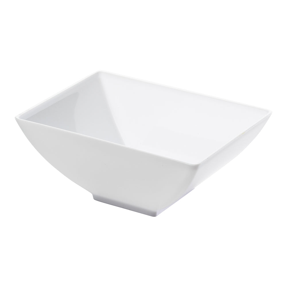 100-Pack 3 oz Rectangle White Plastic Small Architetto Bowls with 100 Silver Mini Plastic Spoons - Perfect for Party Favors, Dessert Cups, and Catering Events