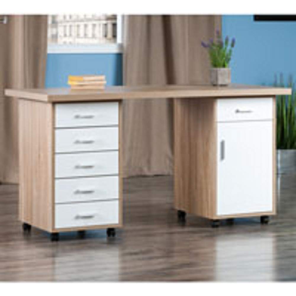 Modern 3-Piece Beige & White Desk Set with Cabinet & Drawers - Home Office Furniture for Small Spaces, Work from Home & Study Room Organization