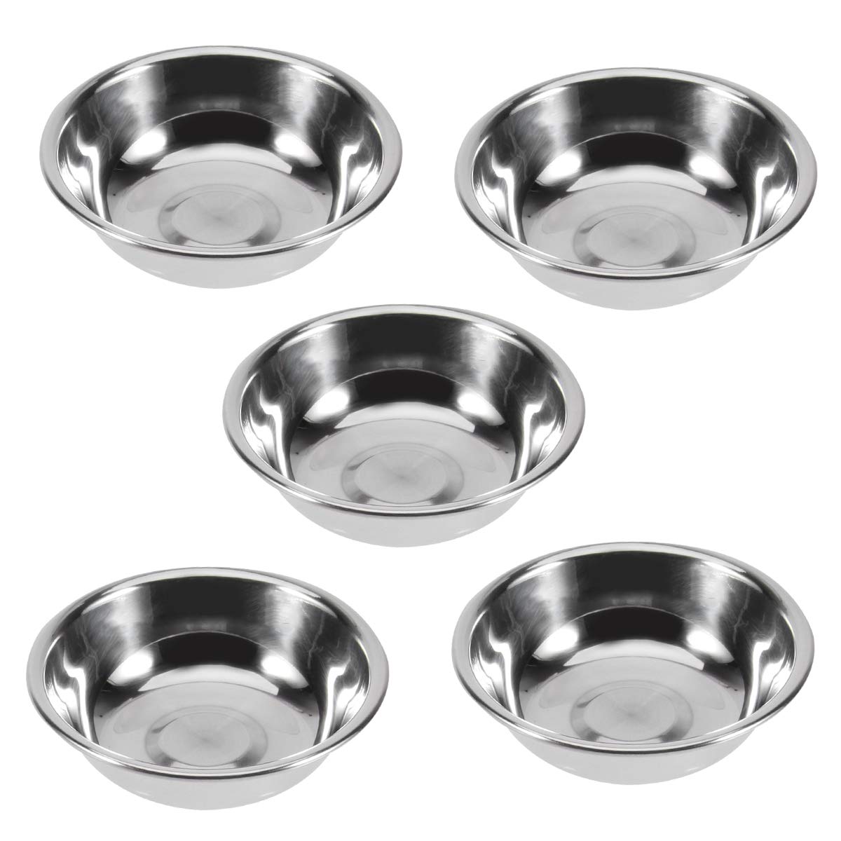Cabilock 5-Piece Stainless Steel Sauce Dishes Set - Small Condiment Bowls for Salt, Vinegar, Spices, Sushi Soy Sauce - Perfect for Dining Table, Kitchen, Restaurants & Party Serving (Silver)