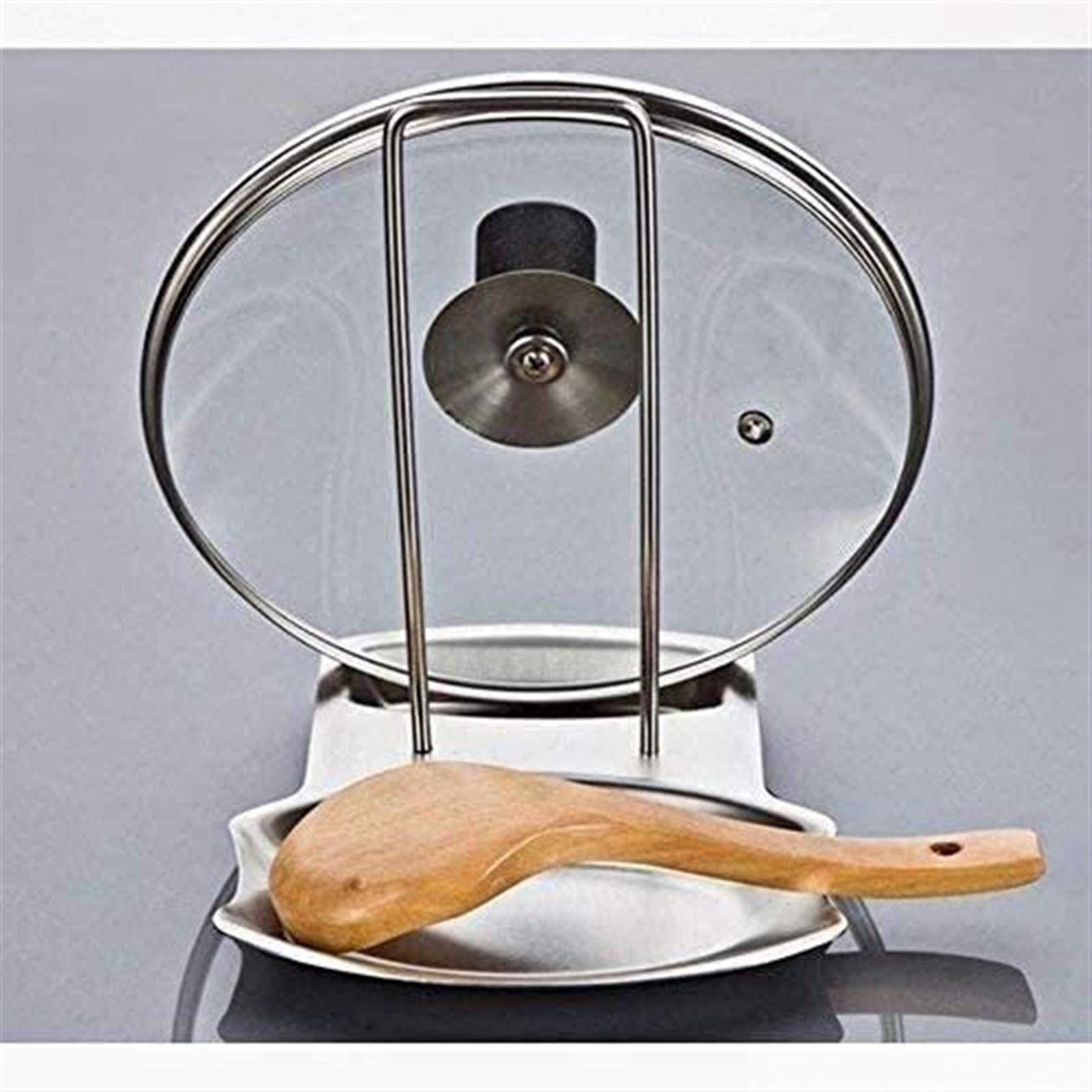 MIAOMSI Stainless Steel Spoon Pot Lid Rests - Kitchen Utensil Holder & Cover Rack Organizer for Cooking Storage - Perfect for Storing Spoons, Lids & Kitchen Tools While Cooking or Decorating Your Countertop