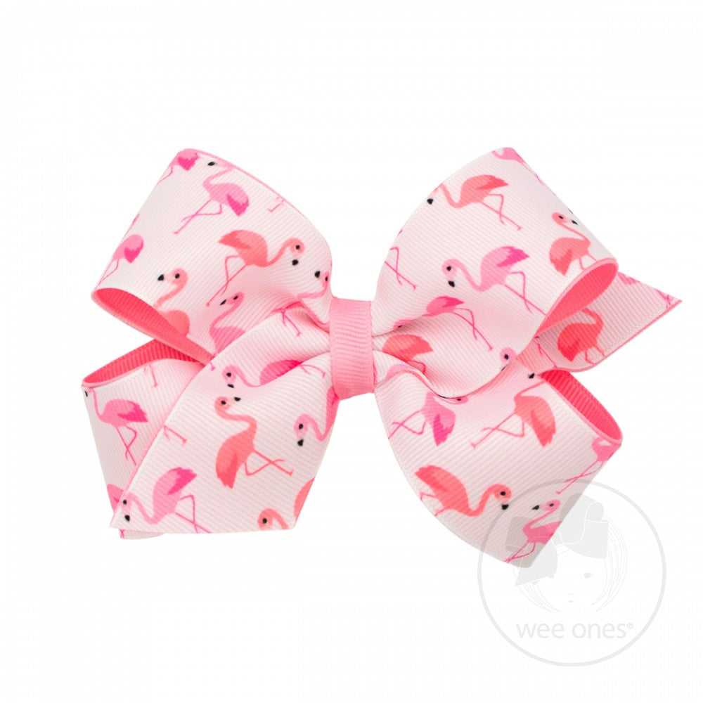 Flamingo Printed Hair Bow - Medium Size Hair Accessory for Women & Girls - Perfect for Parties, Weddings & Everyday Fashion