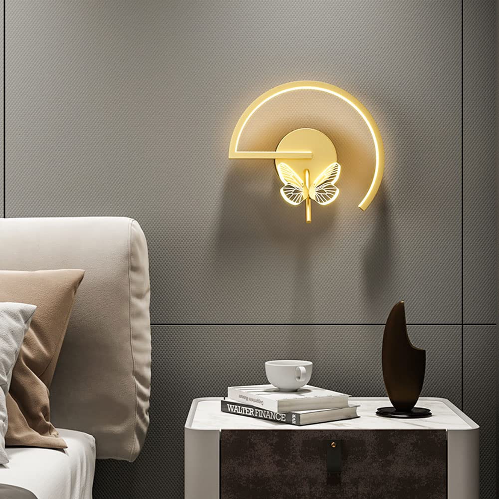 Modern 12W LED Wall Sconce Light - Semi-Arc Metal Fixture for Bedroom, Living Room & Stairwell - Butterfly Headboard Lamp for Home Decor | Perfect for Ambient Lighting, Bedside Reading & Staircase Safety