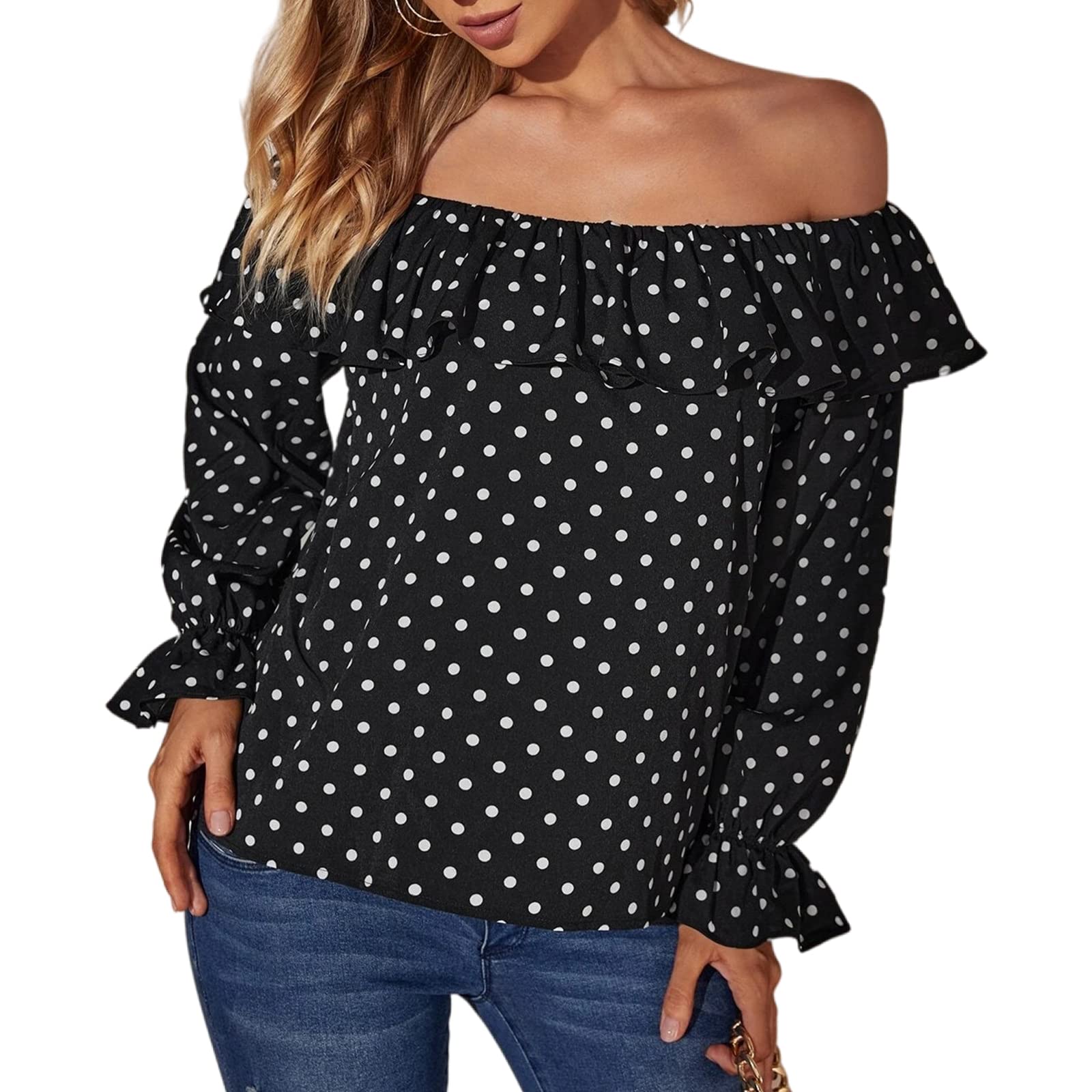 Jillumi Women's Summer Short Sleeve Ruffle Blouse - Mock Neck Cute Casual Babydoll T-Shirt for Beach, Date Night & Everyday Wear