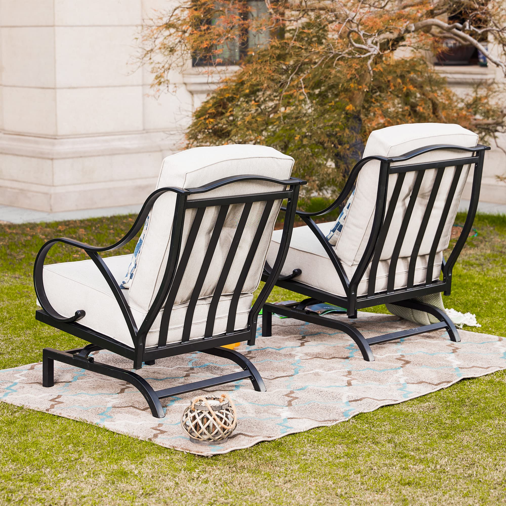 LOKATSE HOME 2-Piece Outdoor Patio Dining Chairs Set - Metal Frame Bistro Conversation Chairs with Cushions, Beige - Perfect for Garden, Backyard, Poolside & Restaurant Outdoor Seating