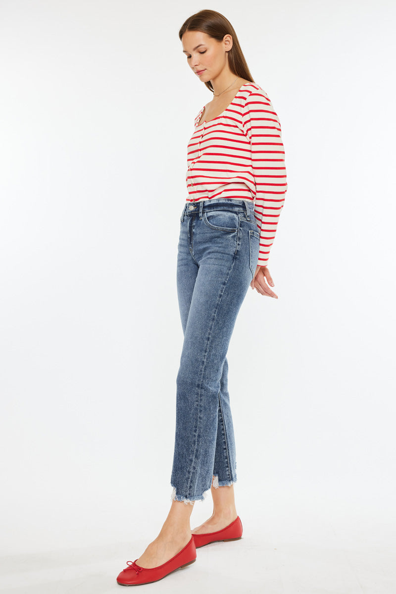 Kathrine Essentials High Rise Slim Straight Leg Jeans for Women - Stretchy Denim Pants with Comfort Fit - Perfect for Casual Wear, Office & Everyday Outfits
