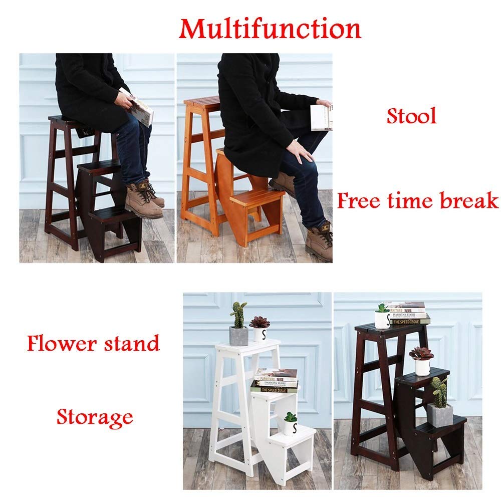 **LXB 3-Tier Foldable Solid Wood Step Stool for Adults - Multi-Functional Shoe Bench & Storage Organizer for Entryway, Bathroom, Kitchen, and Closet**
